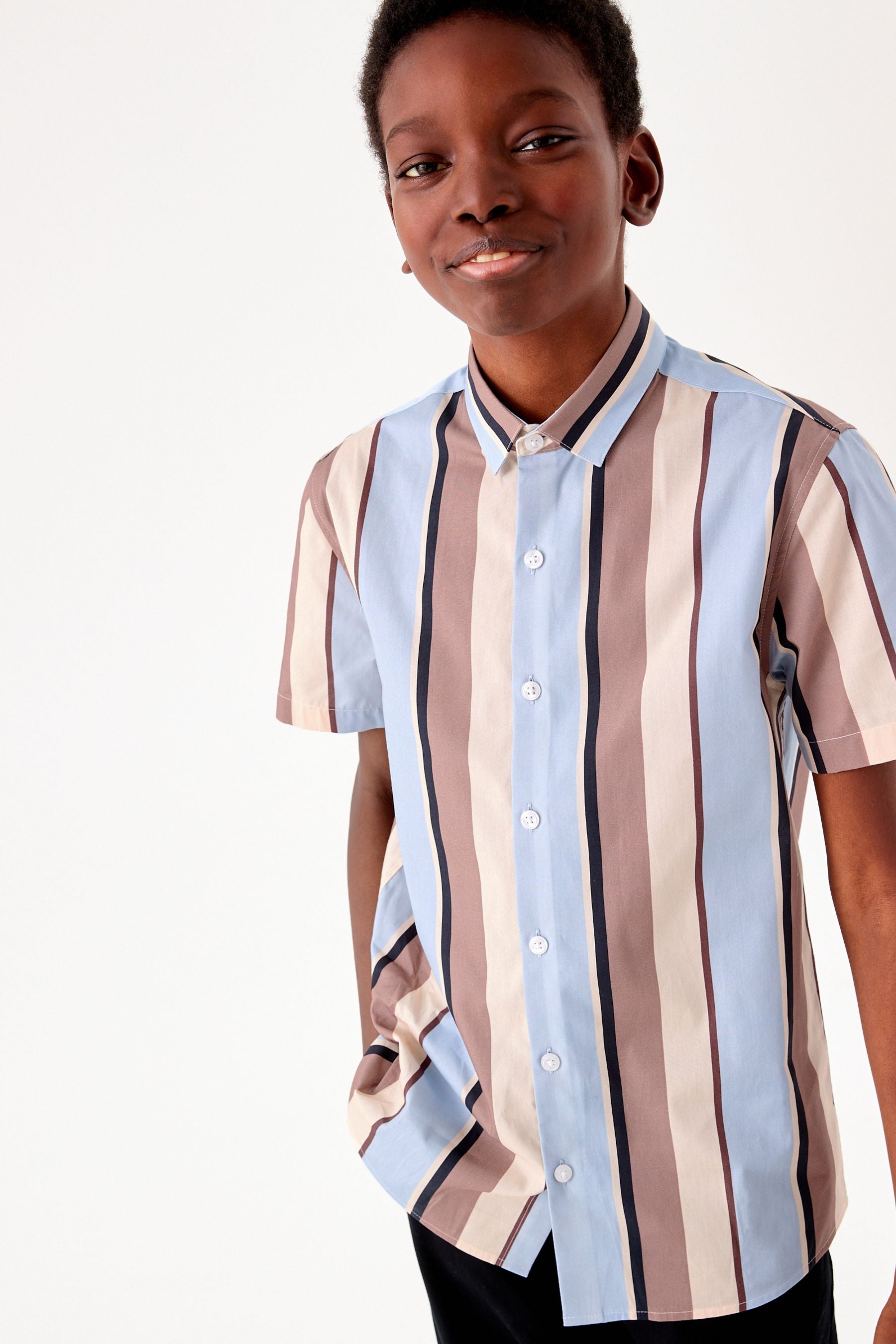 Neutral/Blue Stripe Short Sleeve Shirt (3-16yrs)