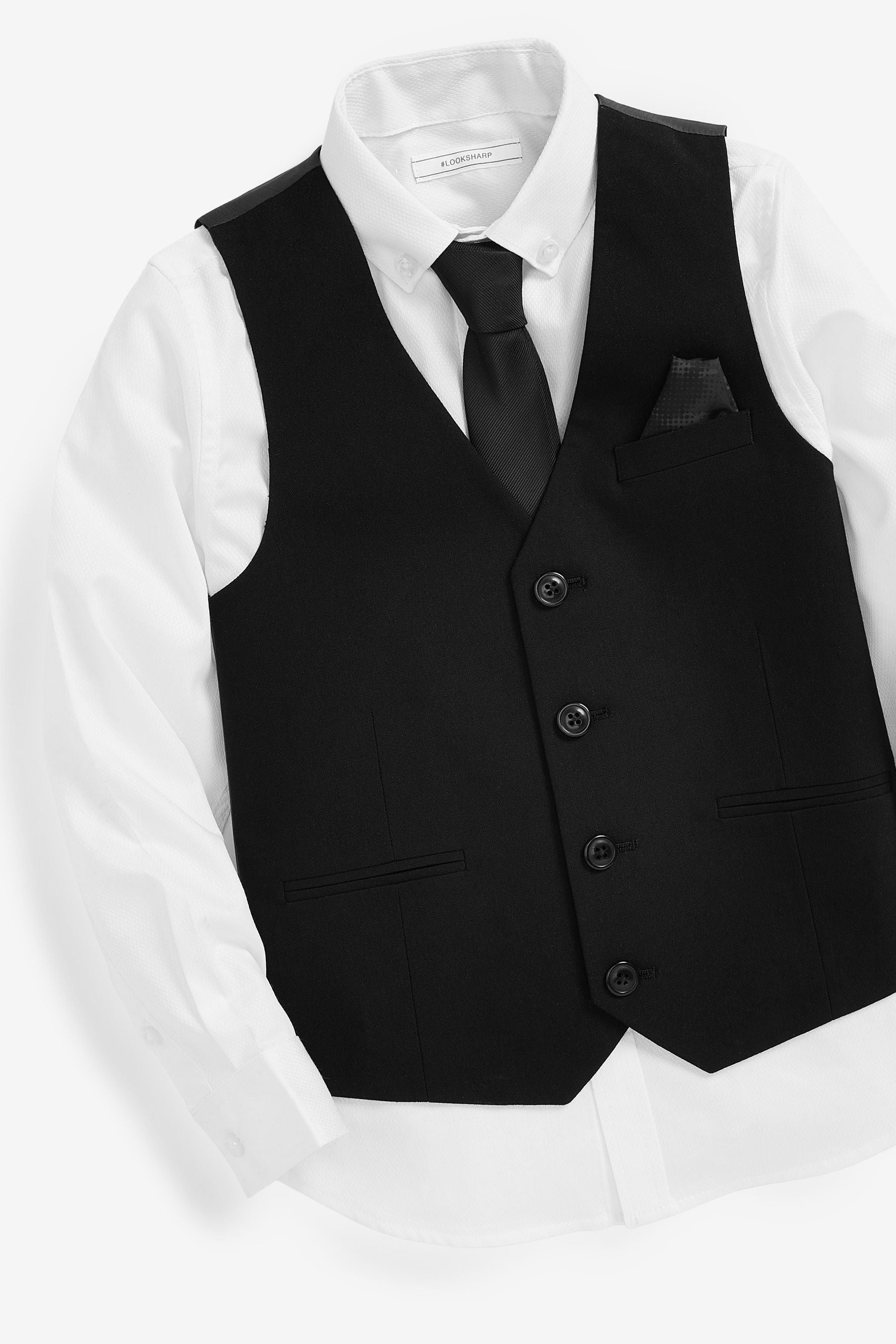 Black Waistcoat, Shirt & Plain Tie Set Waistcoat (12mths-16yrs)