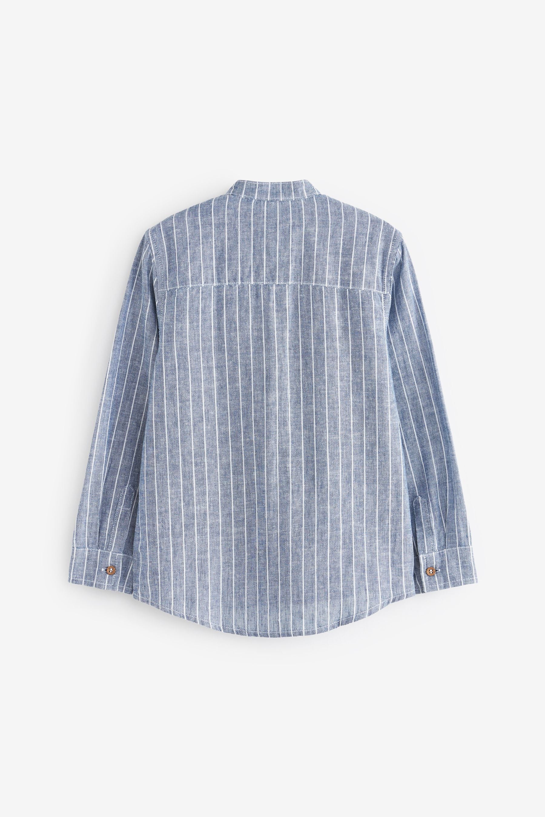 Blue Stripe Long Sleeve Grandad Collar Linen Mix Shirt (3-16yrs)