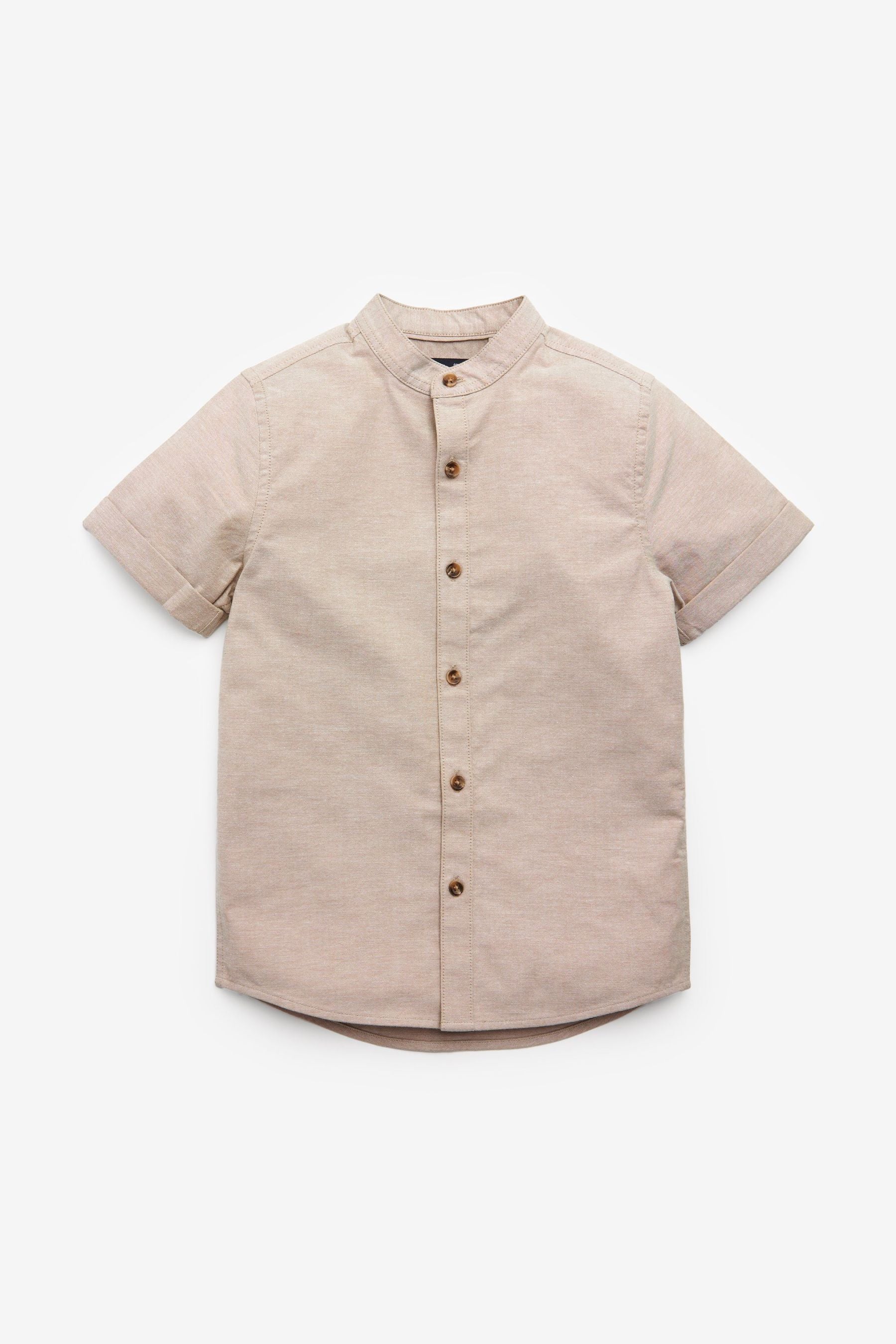 Neutral Short Sleeve Oxford Shirt With Grandad Collar (3-16yrs)