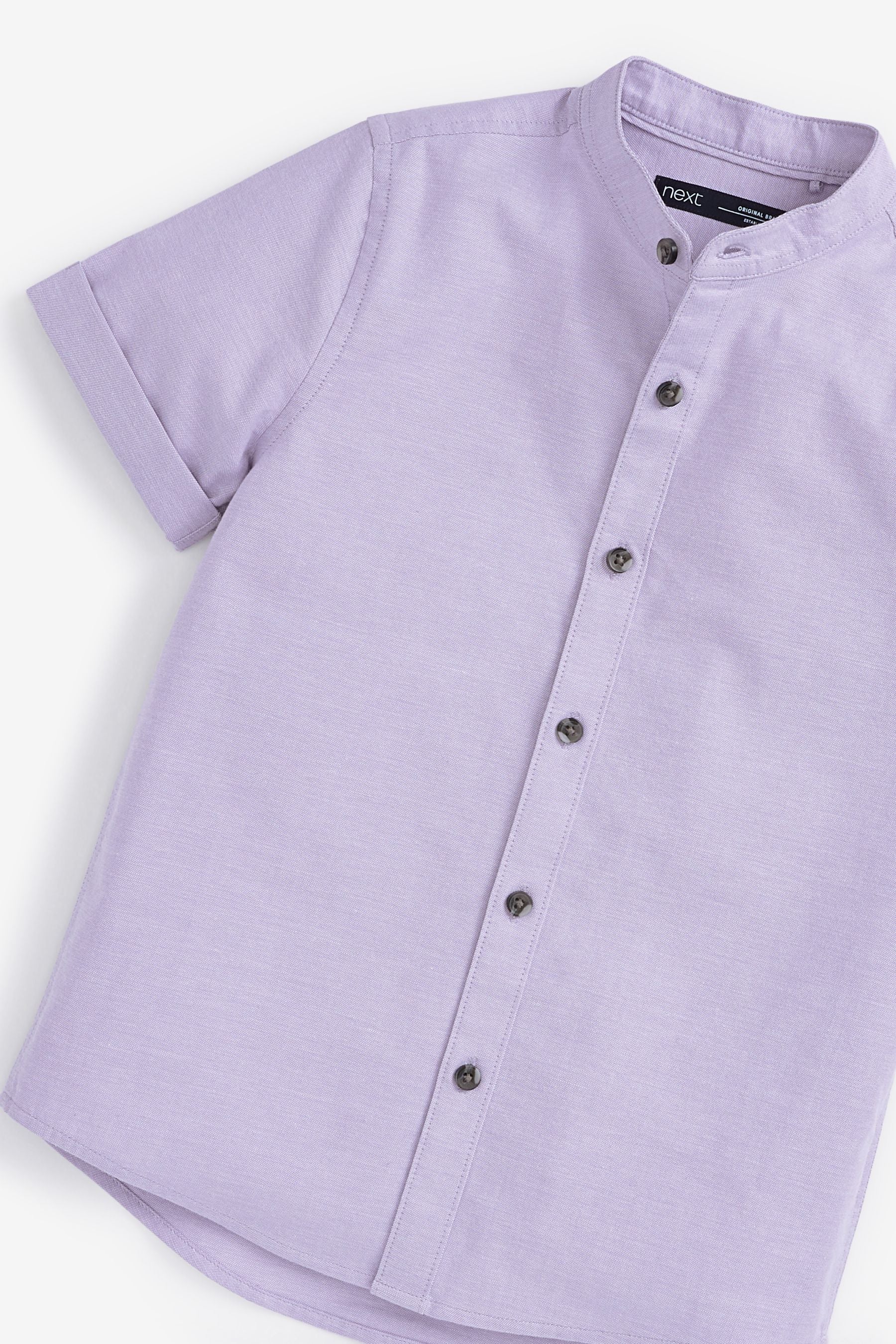 Lilac Purple Short Sleeve Oxford Shirt With Grandad Collar (3-16yrs)