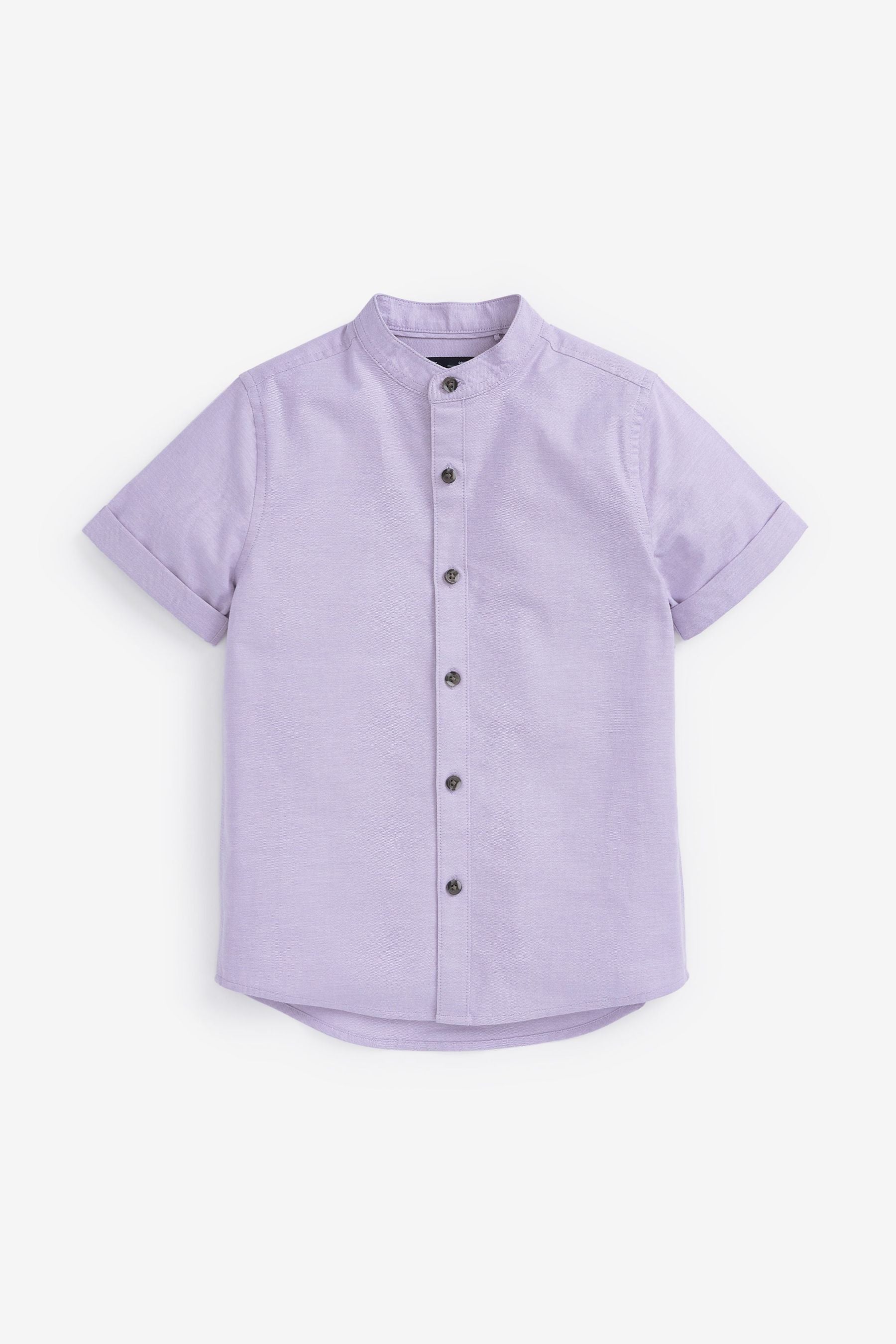 Lilac Purple Short Sleeve Oxford Shirt With Grandad Collar (3-16yrs)