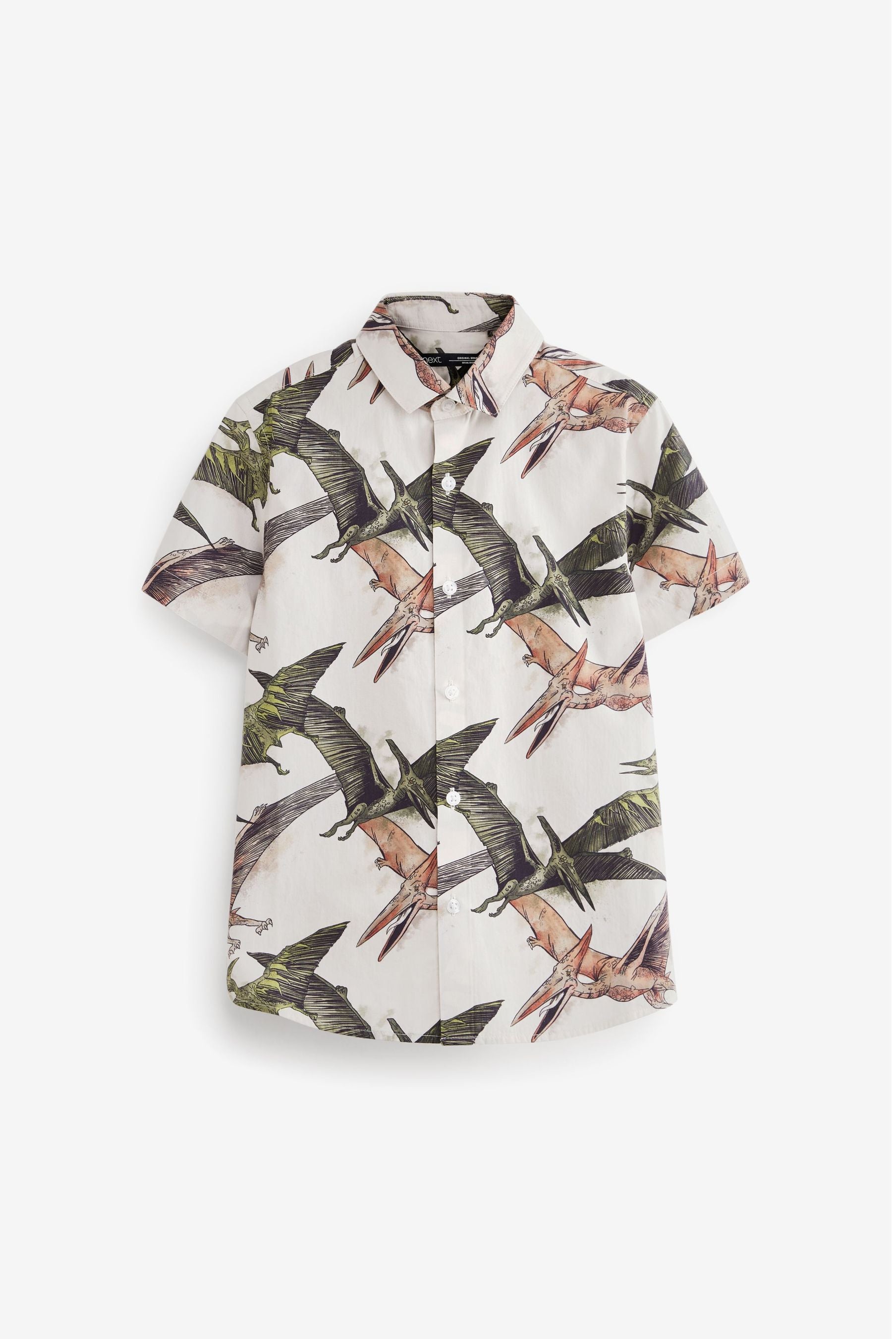 White Pterodactyl Short Sleeve Printed Shirt (3-16yrs)