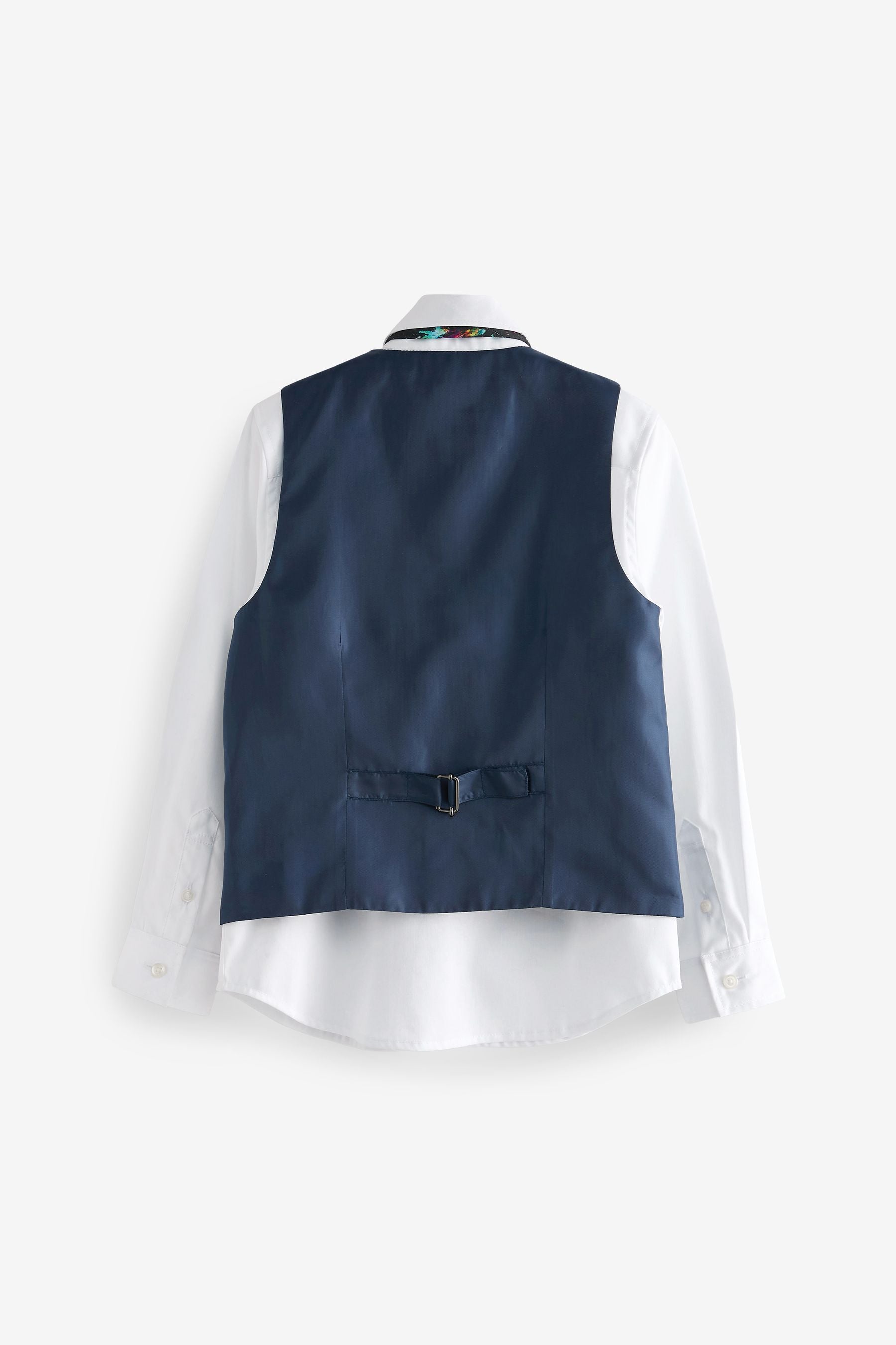 Navy Blue Waistcoat, White Shirt & Tie Set Waistcoat (12mths-16yrs)