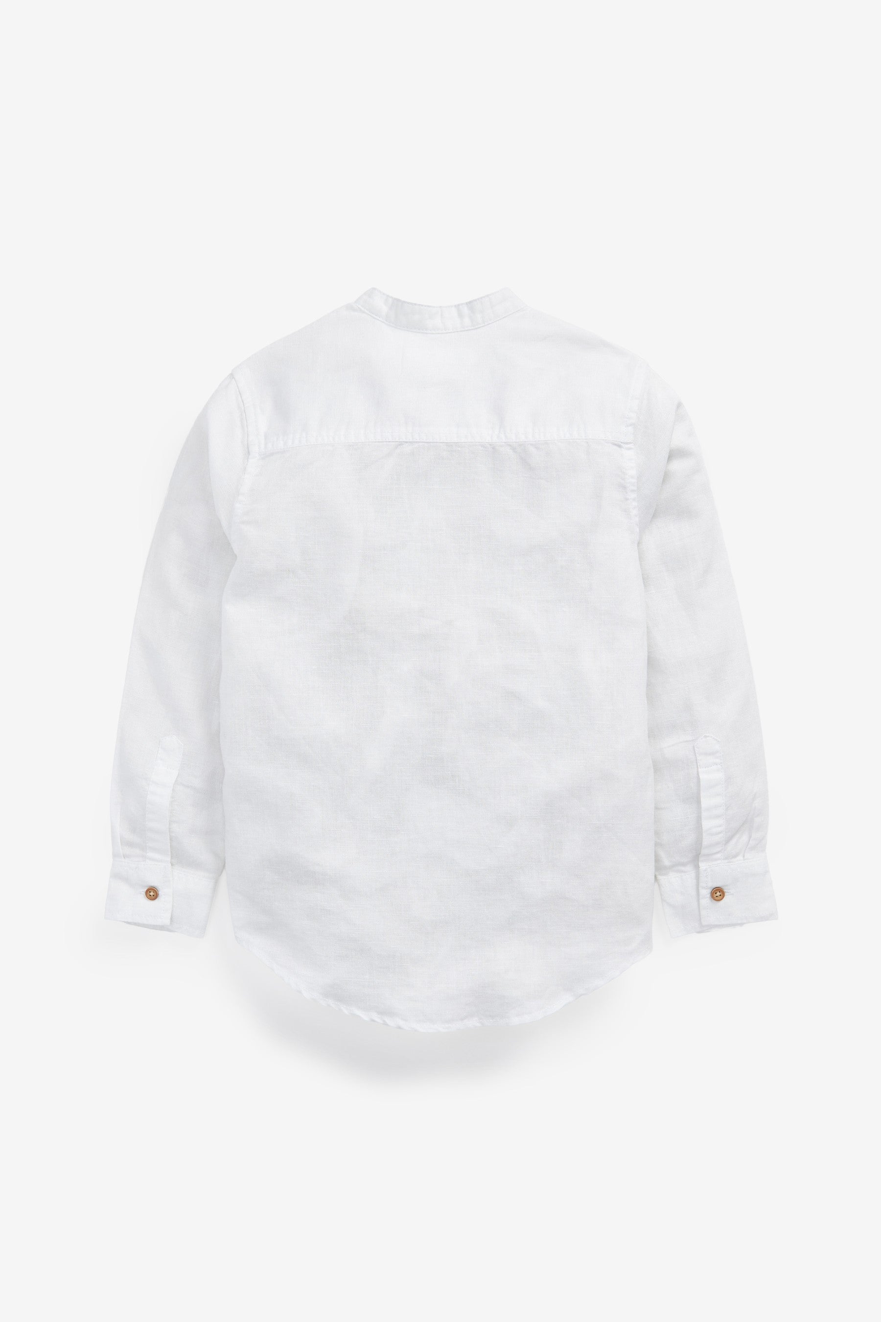 White Long Sleeve Grandad Collar Linen Mix Shirt (3-16yrs)