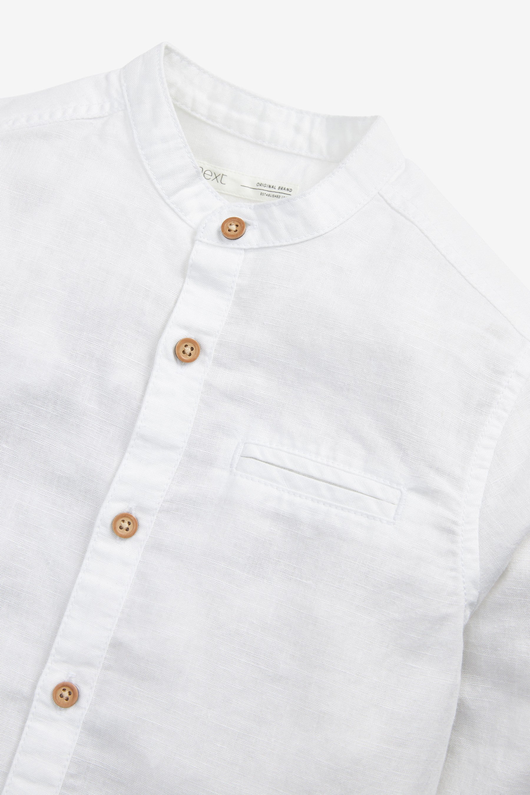 White Long Sleeve Grandad Collar Linen Mix Shirt (3-16yrs)