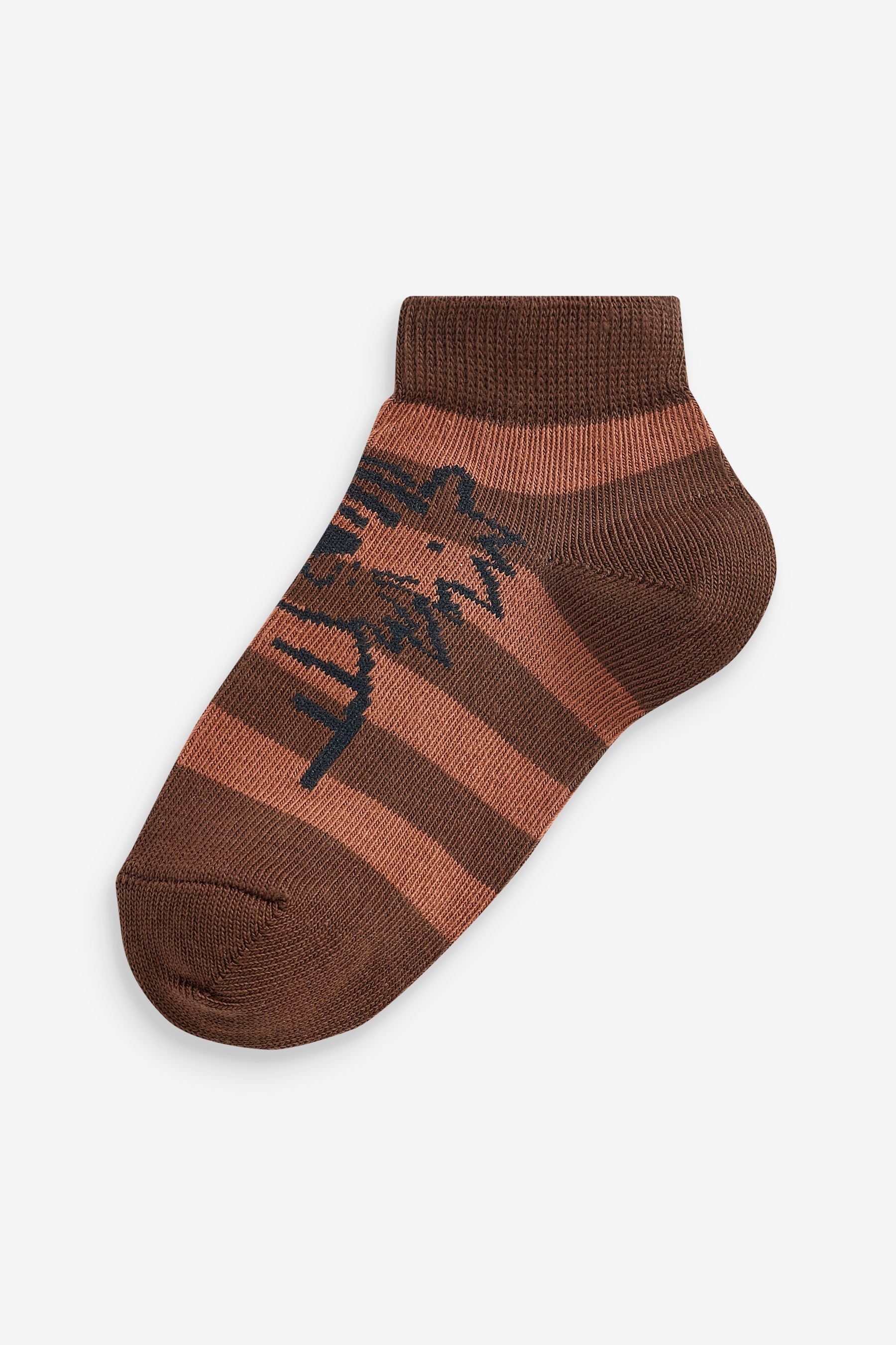 Chocolate Brown Character Cotton Rich Trainer Socks 5 Pack