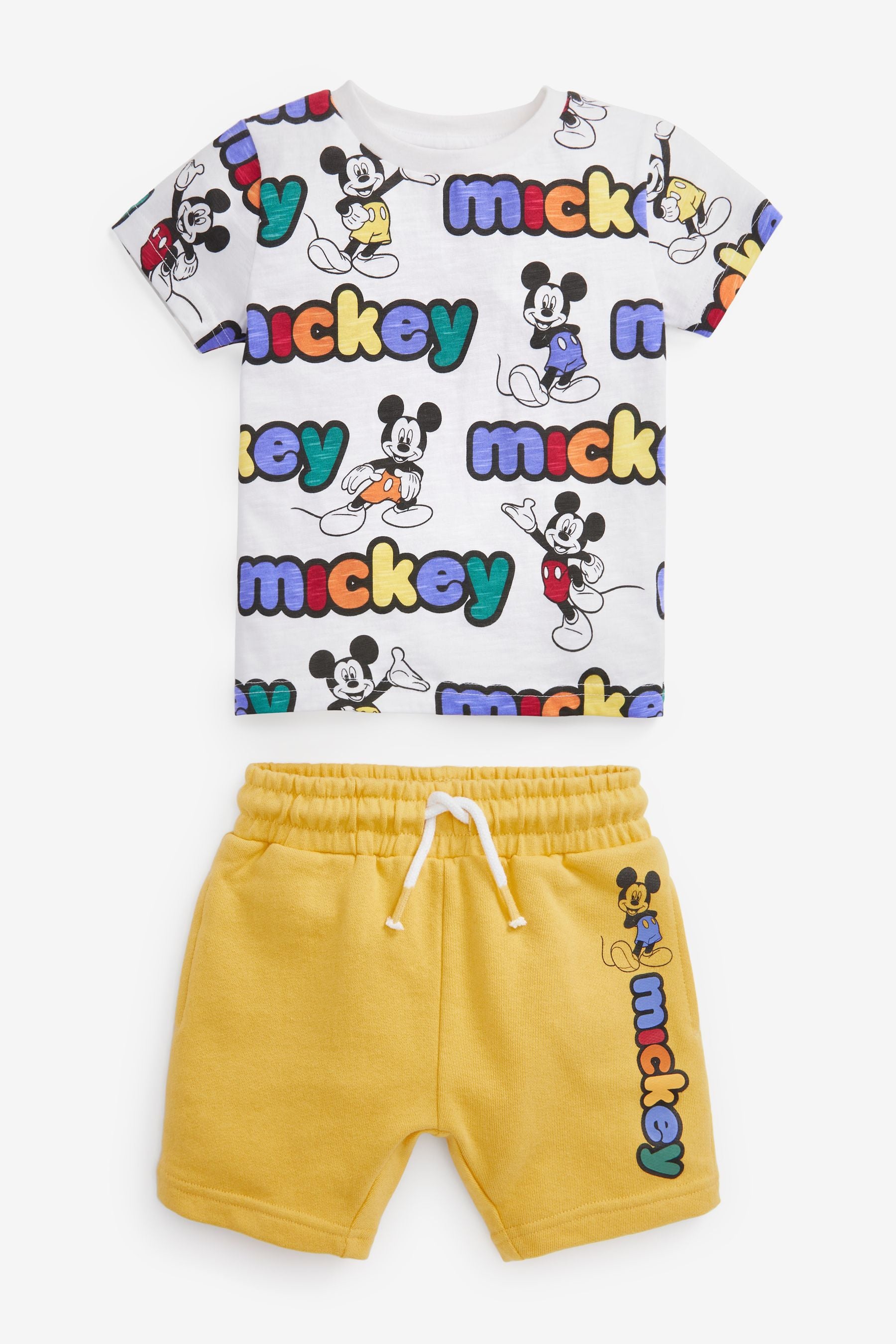 Yellow/White Mickey Mouse T-Shirt And Shorts Set (3mths-8yrs)