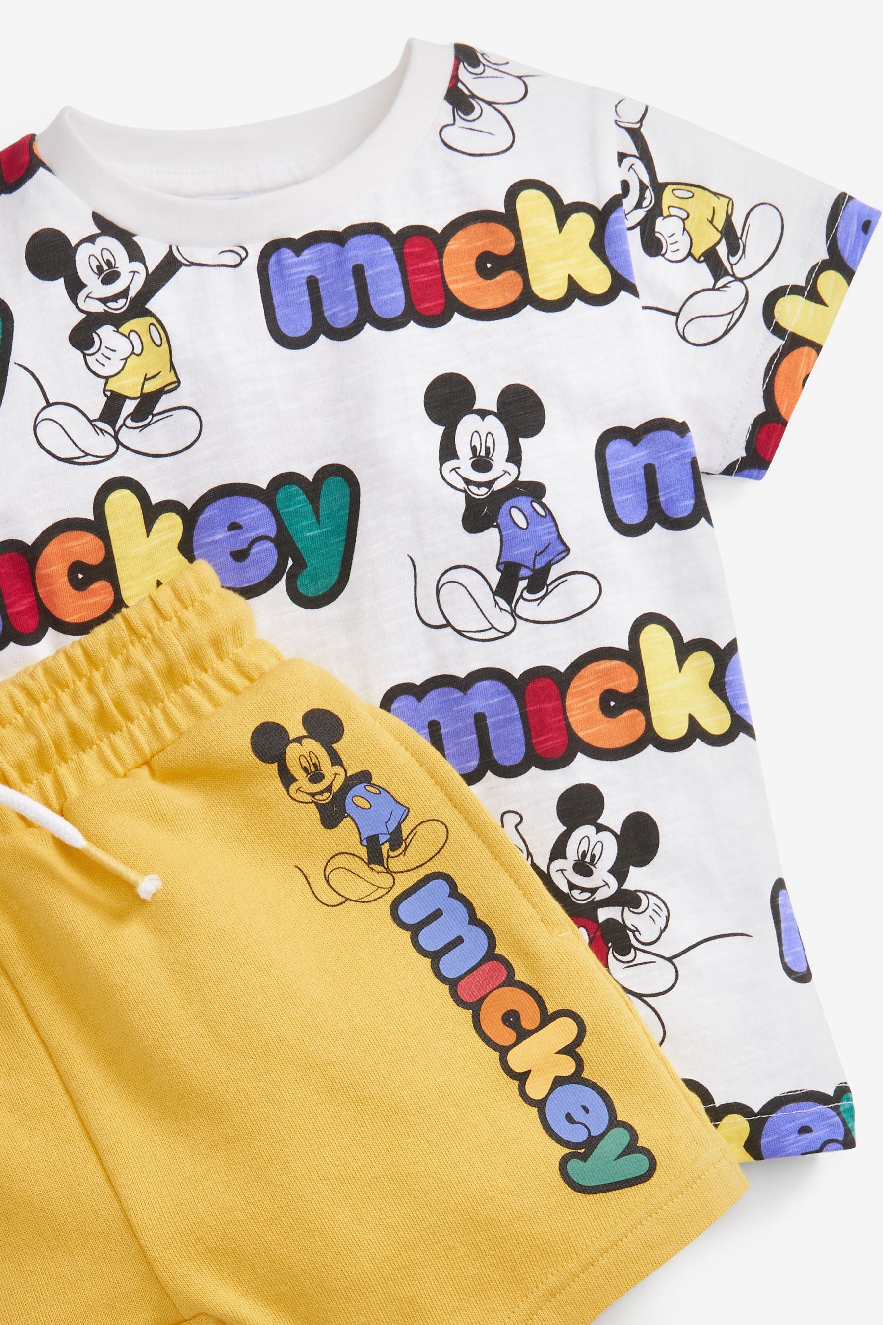 Yellow/White Mickey Mouse T-Shirt And Shorts Set (3mths-8yrs)