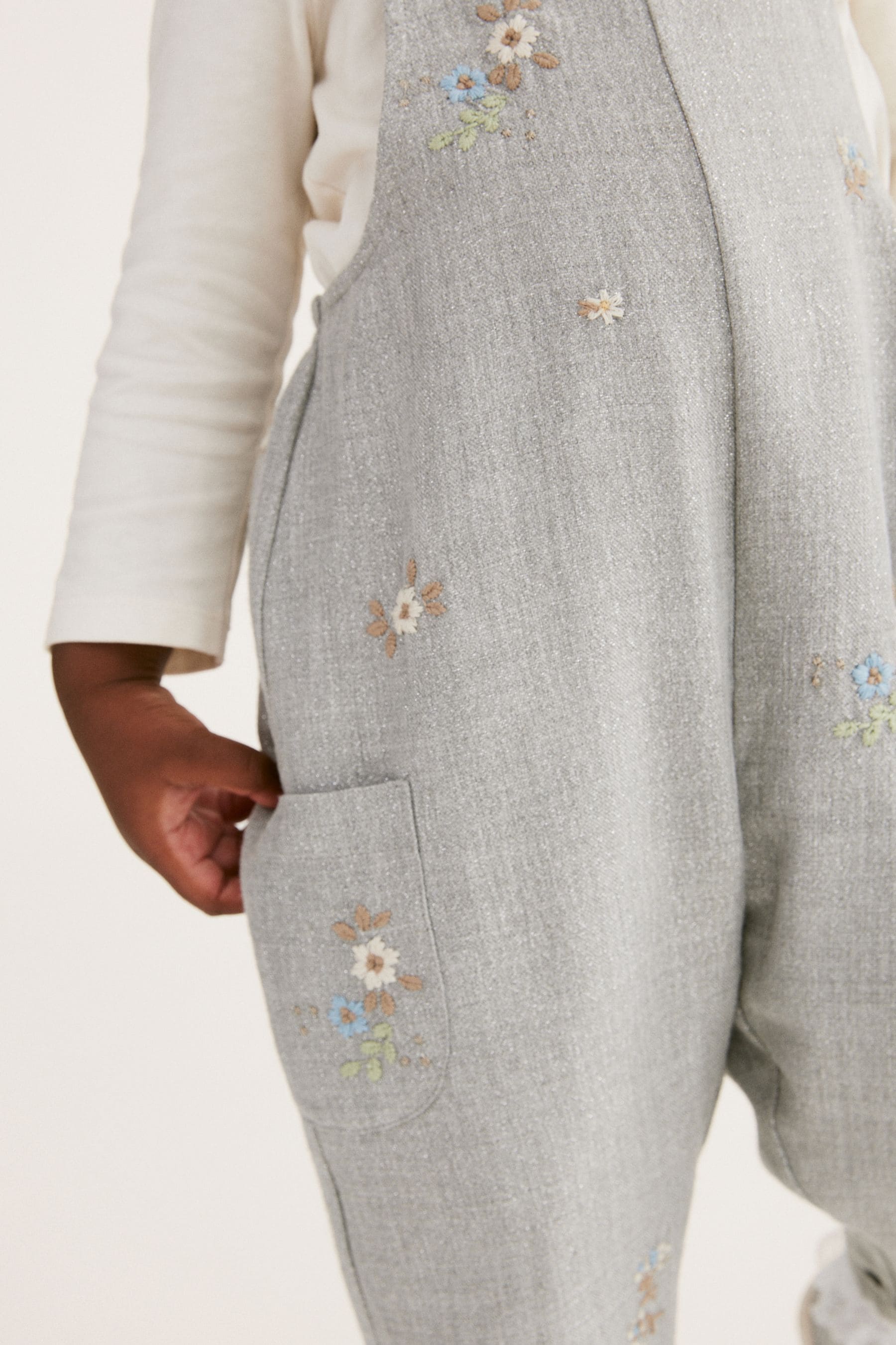 Grey Embroidered Dungarees (3mths-7yrs)