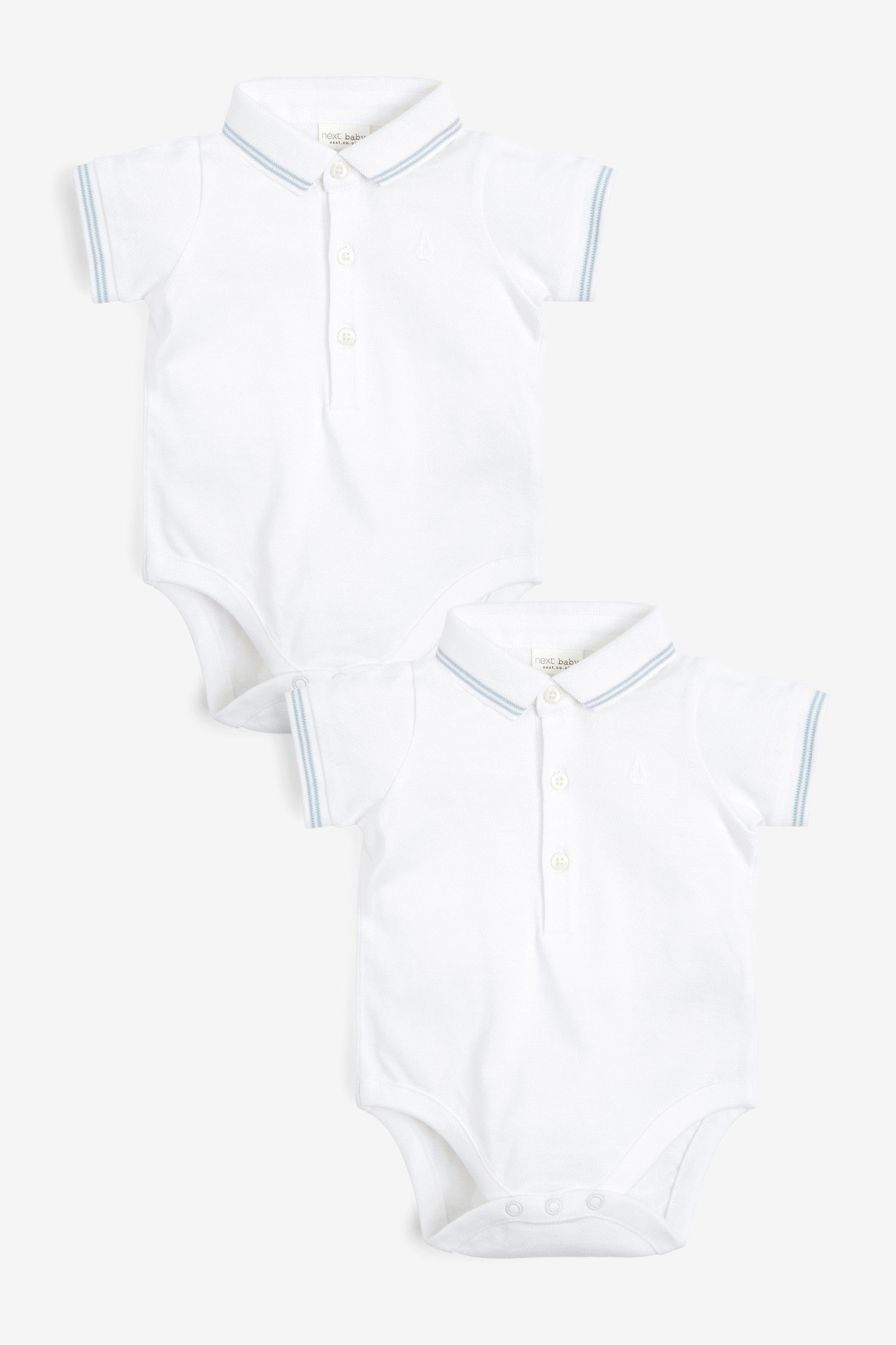 White 2 Pack Baby Poloshirt Bodysuits