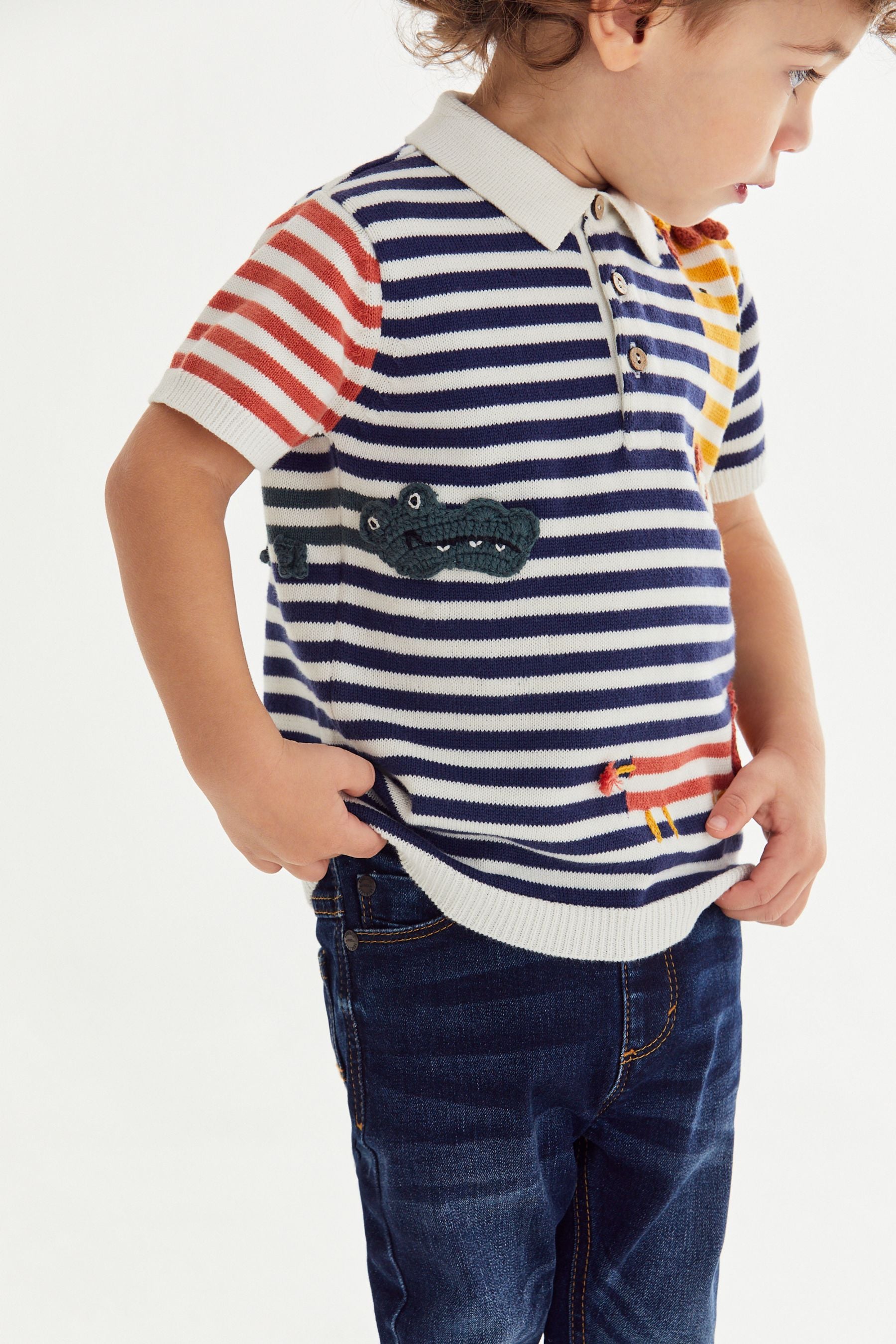 Rainbow Stripe Safari Character Knitted Polo Shirt (3mths-7yrs)