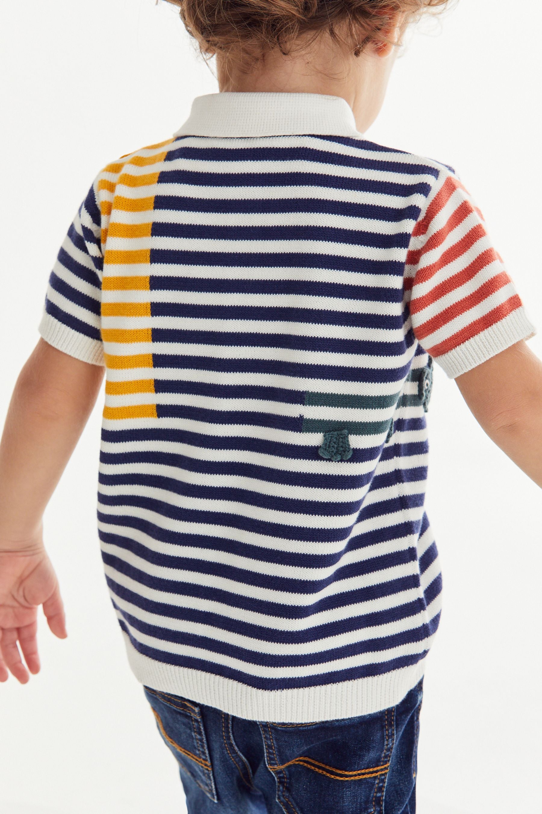 Rainbow Stripe Safari Character Knitted Polo Shirt (3mths-7yrs)