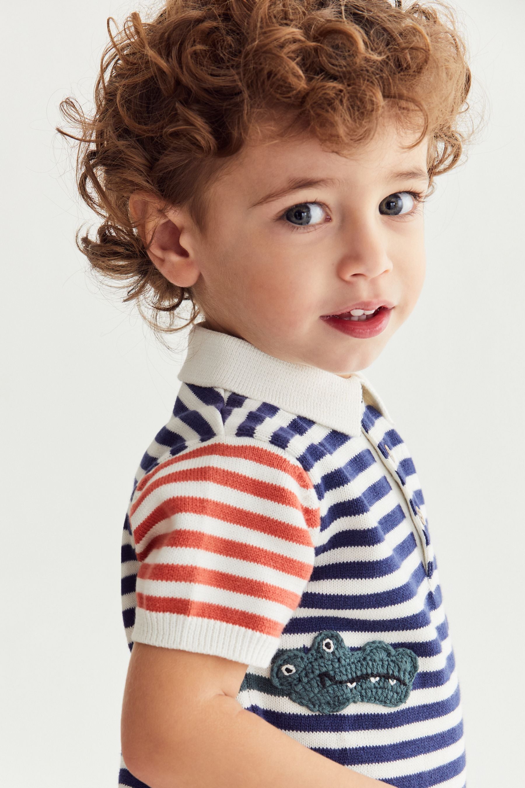 Rainbow Stripe Safari Character Knitted Polo Shirt (3mths-7yrs)