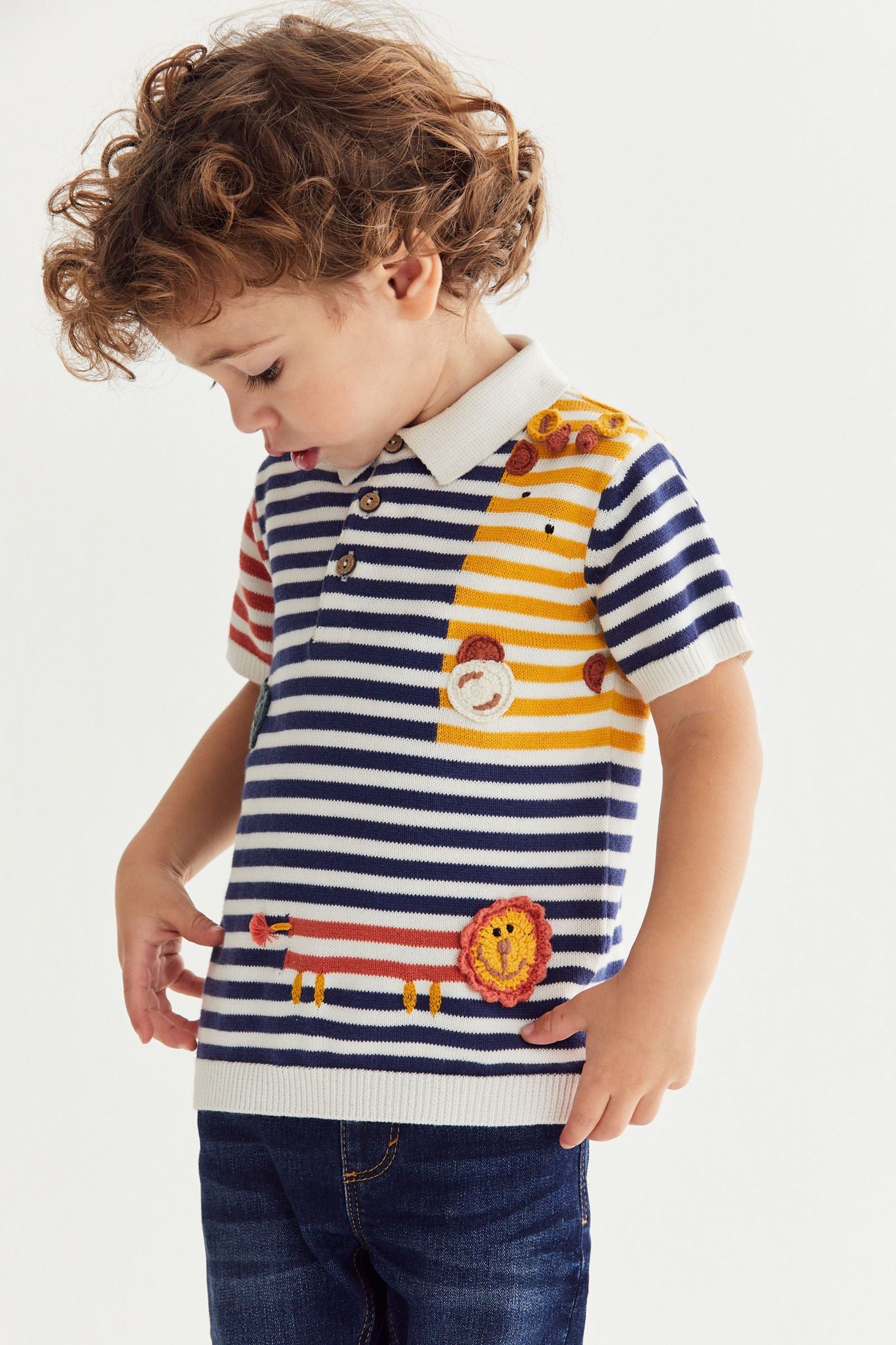 Rainbow Stripe Safari Character Knitted Polo Shirt (3mths-7yrs)