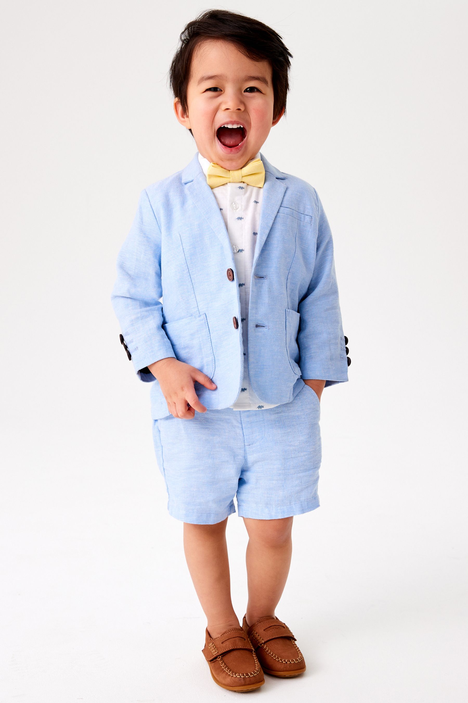 Blue Blazer, Shirt, Short And Bow Tie Set (3mths-9yrs)