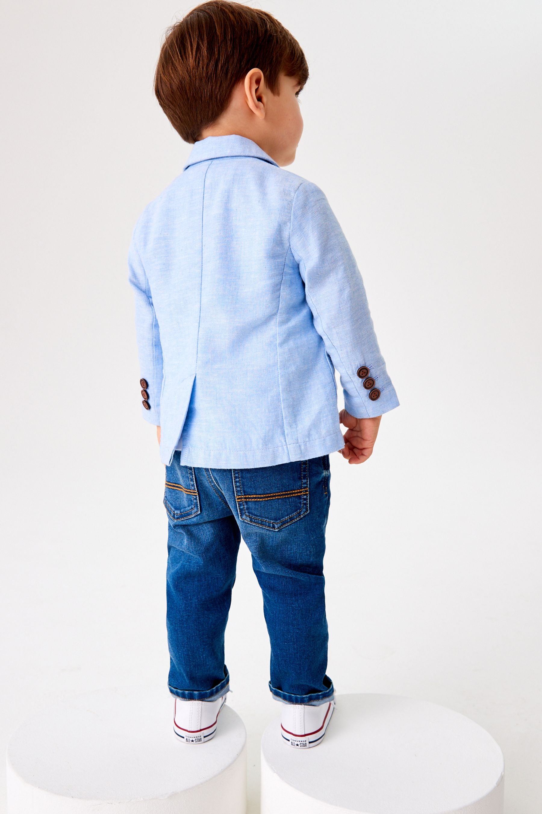 Blue Linen Blend Blazer: Jacket (3mths-9yrs)