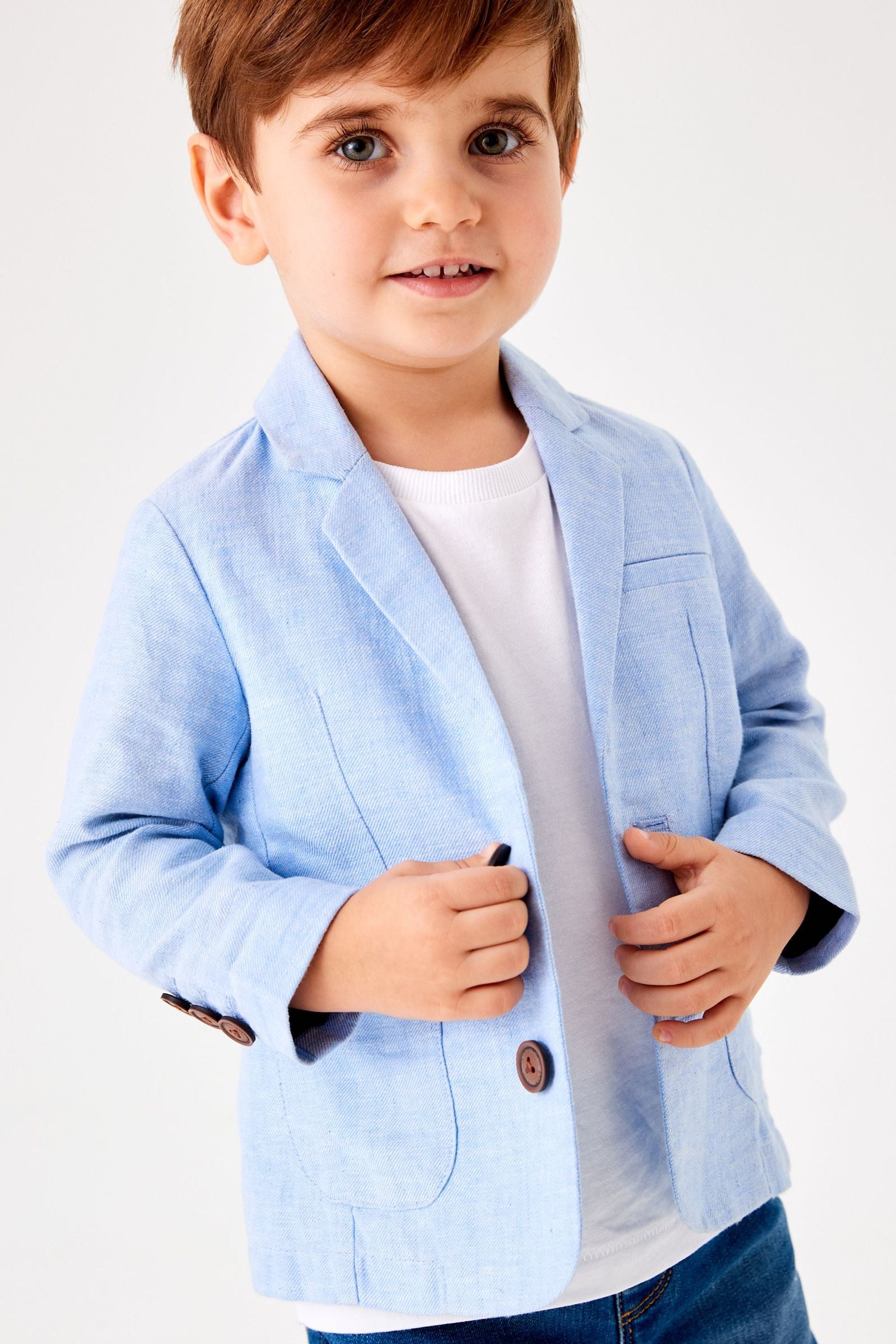 Blue Linen Blend Blazer: Jacket (3mths-9yrs)