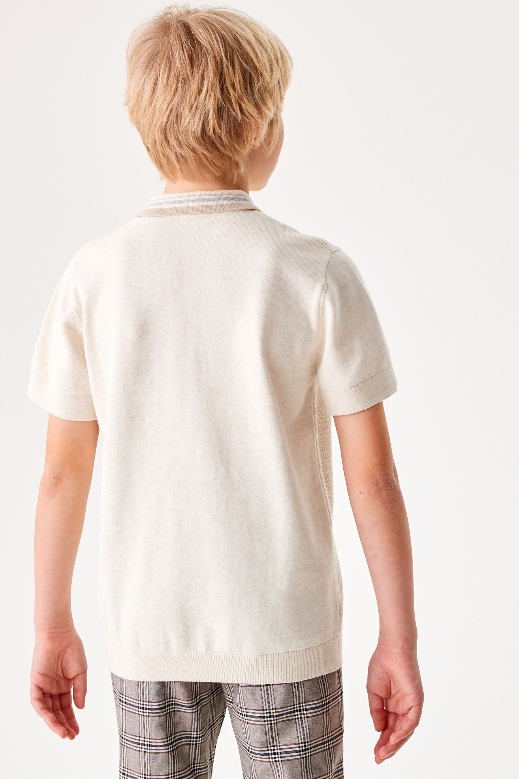 Ecru White Textured Knit Polo Shirt (3-16yrs)