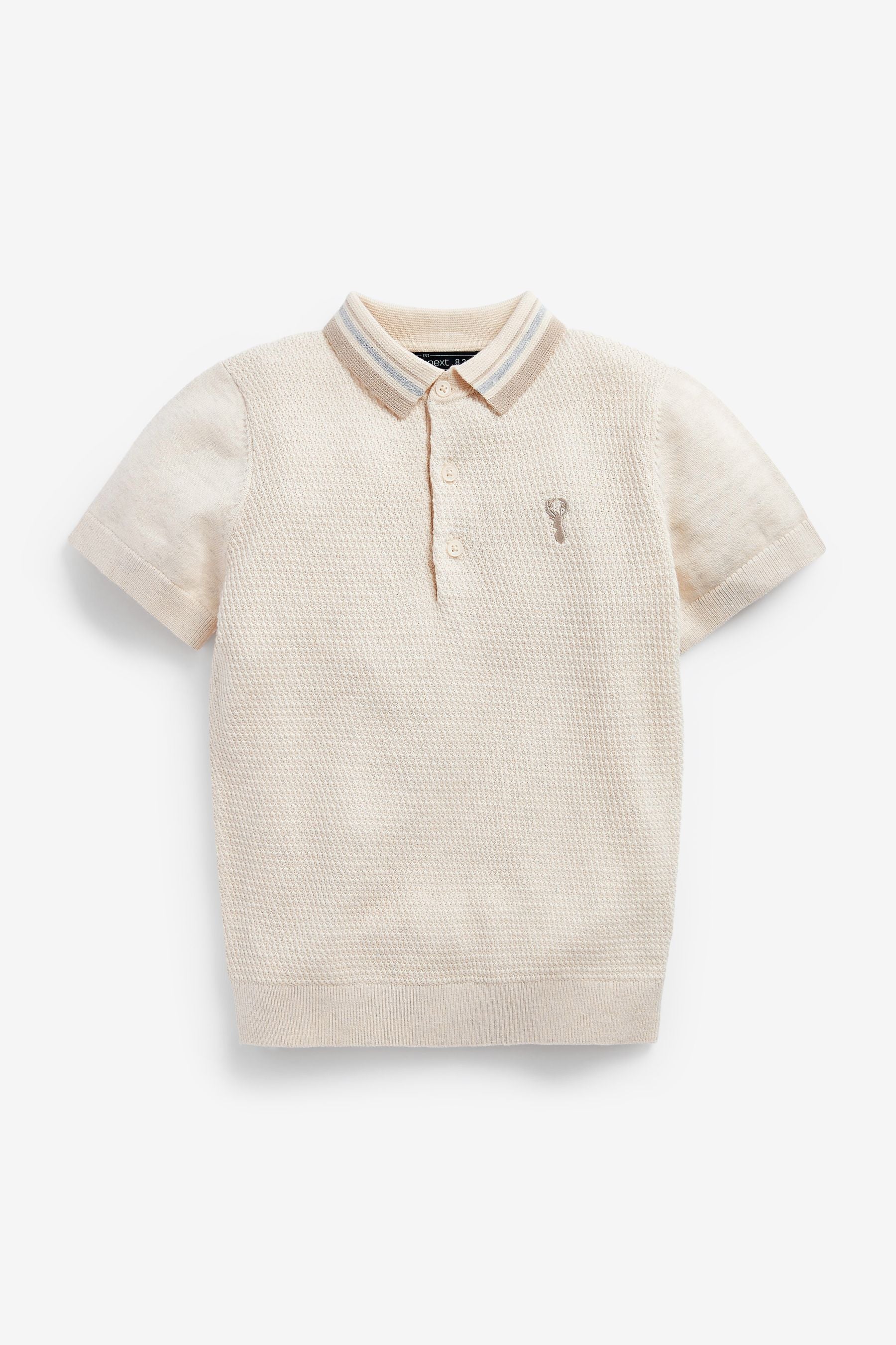 Ecru White Textured Knit Polo Shirt (3-16yrs)