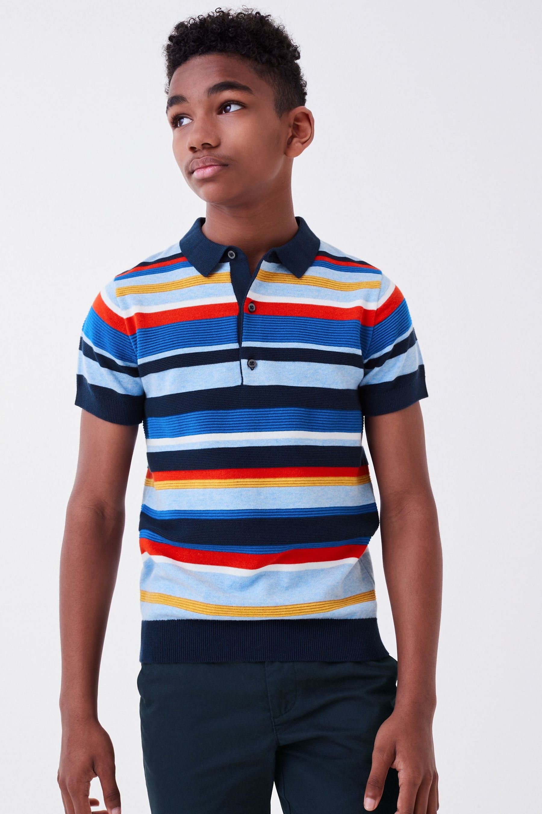 Multi Stripe Knitted Polo Shirt (3-16yrs)