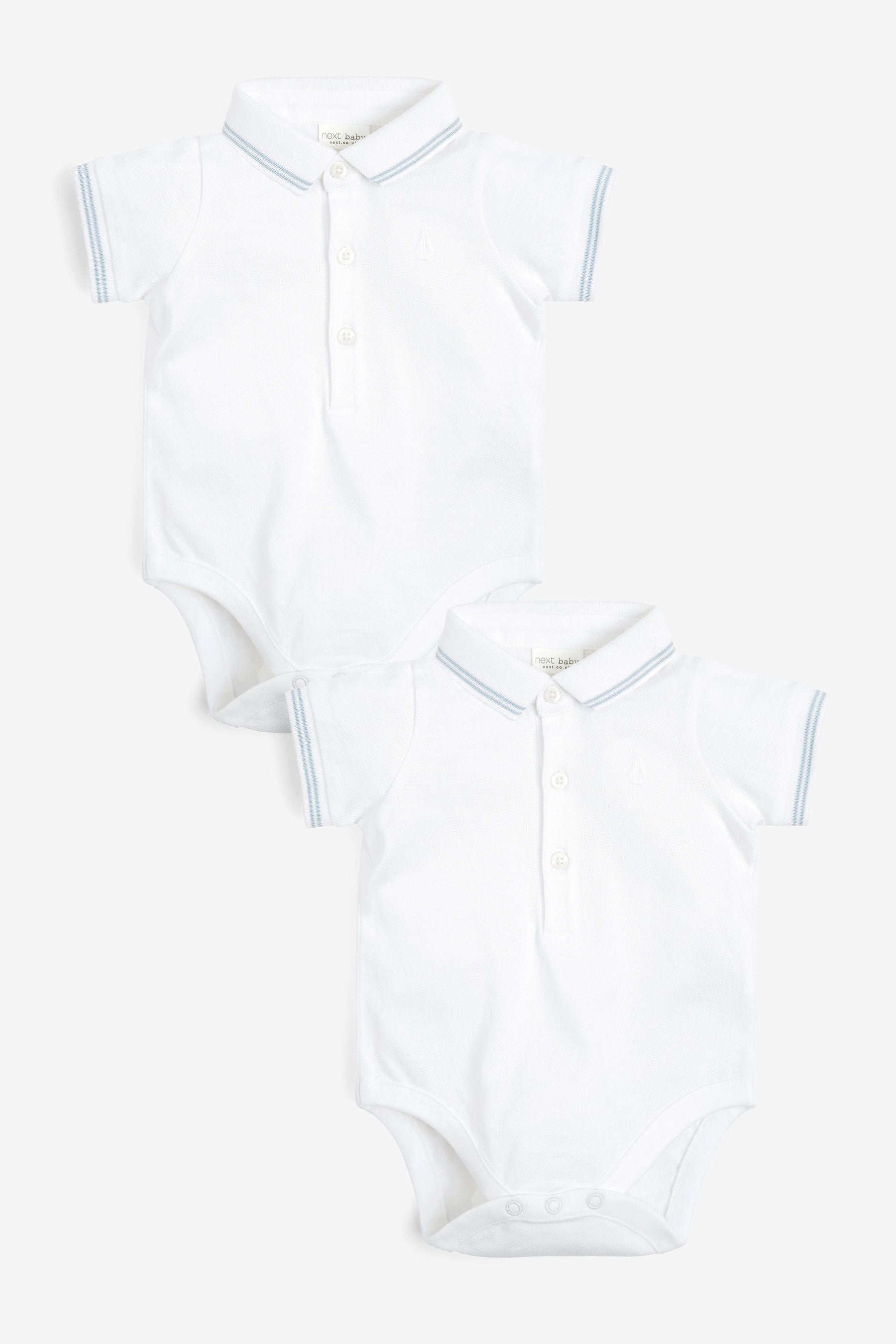 White 2 Pack Baby Poloshirt Bodysuits