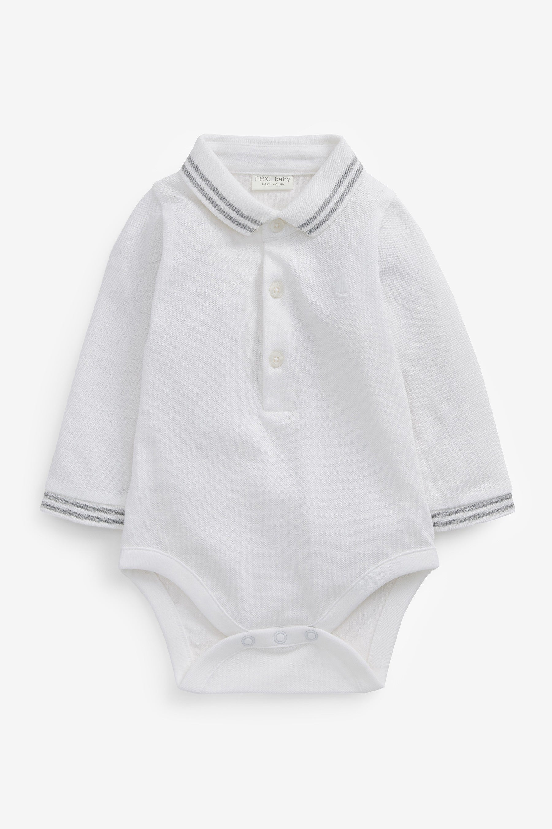 White / Grey 2 Pack Long Sleeved Polo Bodysuits (0mths-3yrs)