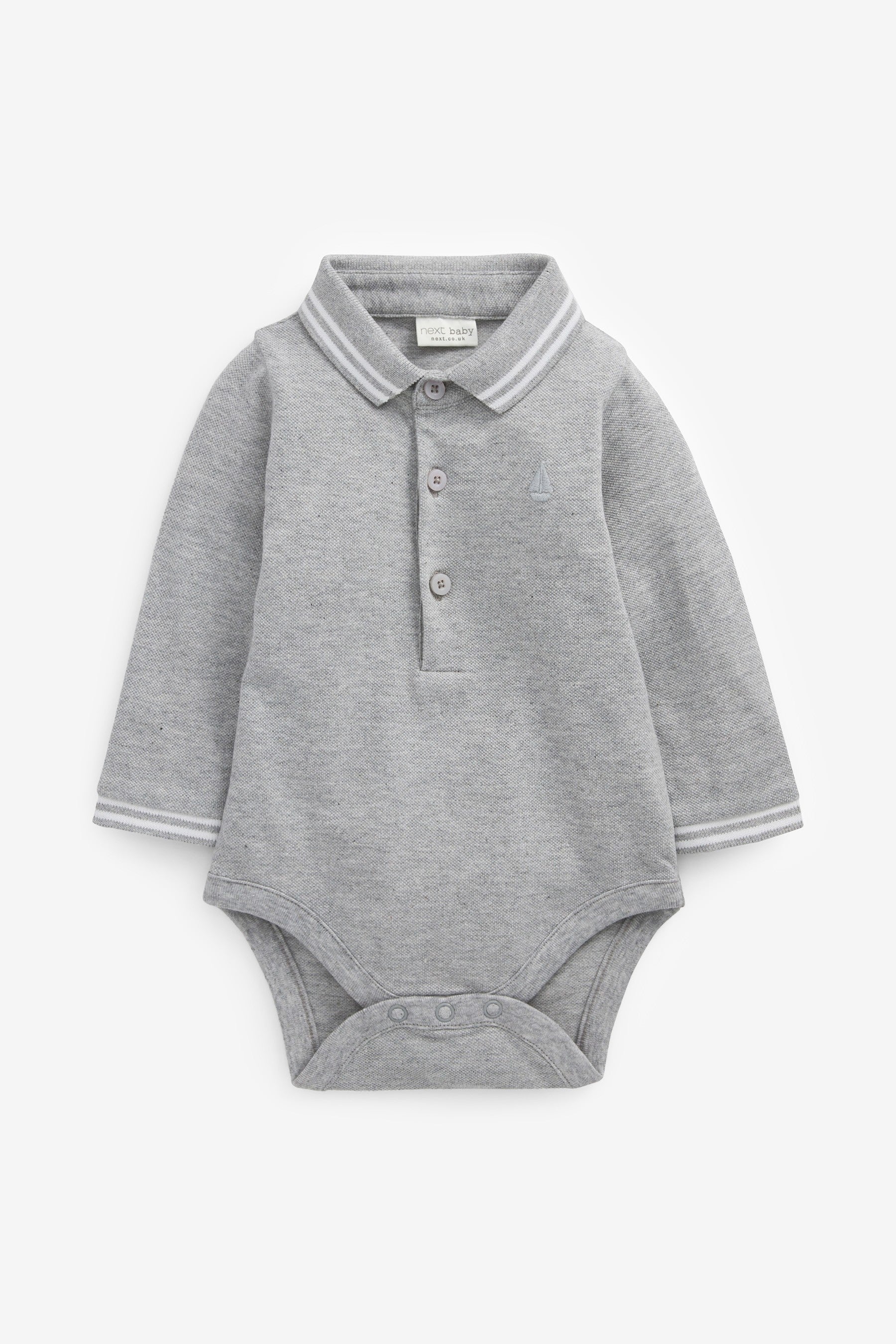 White / Grey 2 Pack Long Sleeved Polo Bodysuits (0mths-3yrs)