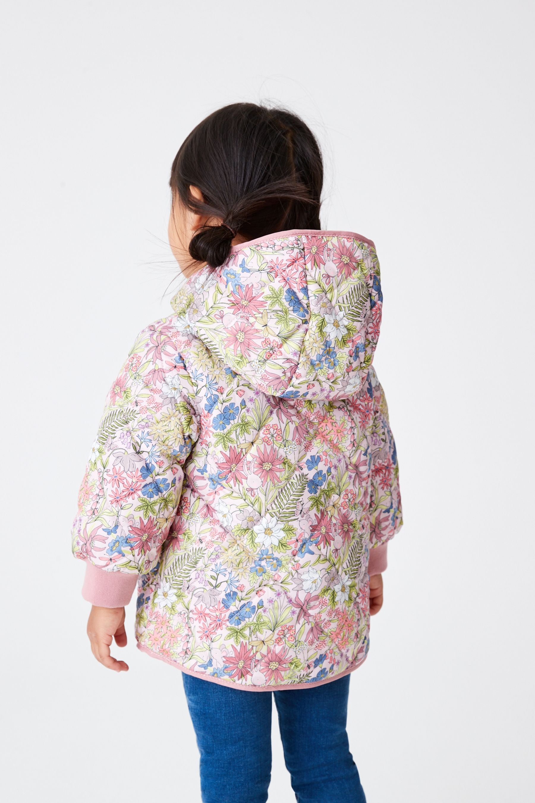 Pink Shower Resistant Floral Printed Quilted Coat (3mths-7yrs)