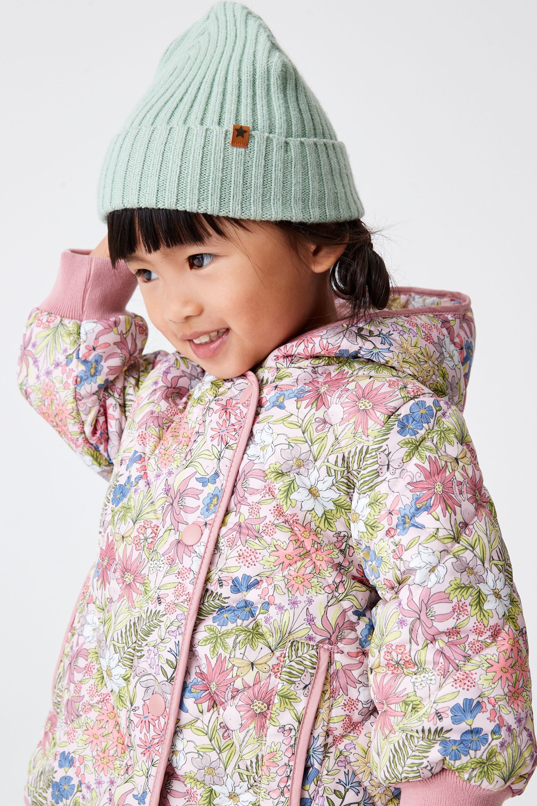 Pink Shower Resistant Floral Printed Quilted Coat (3mths-7yrs)