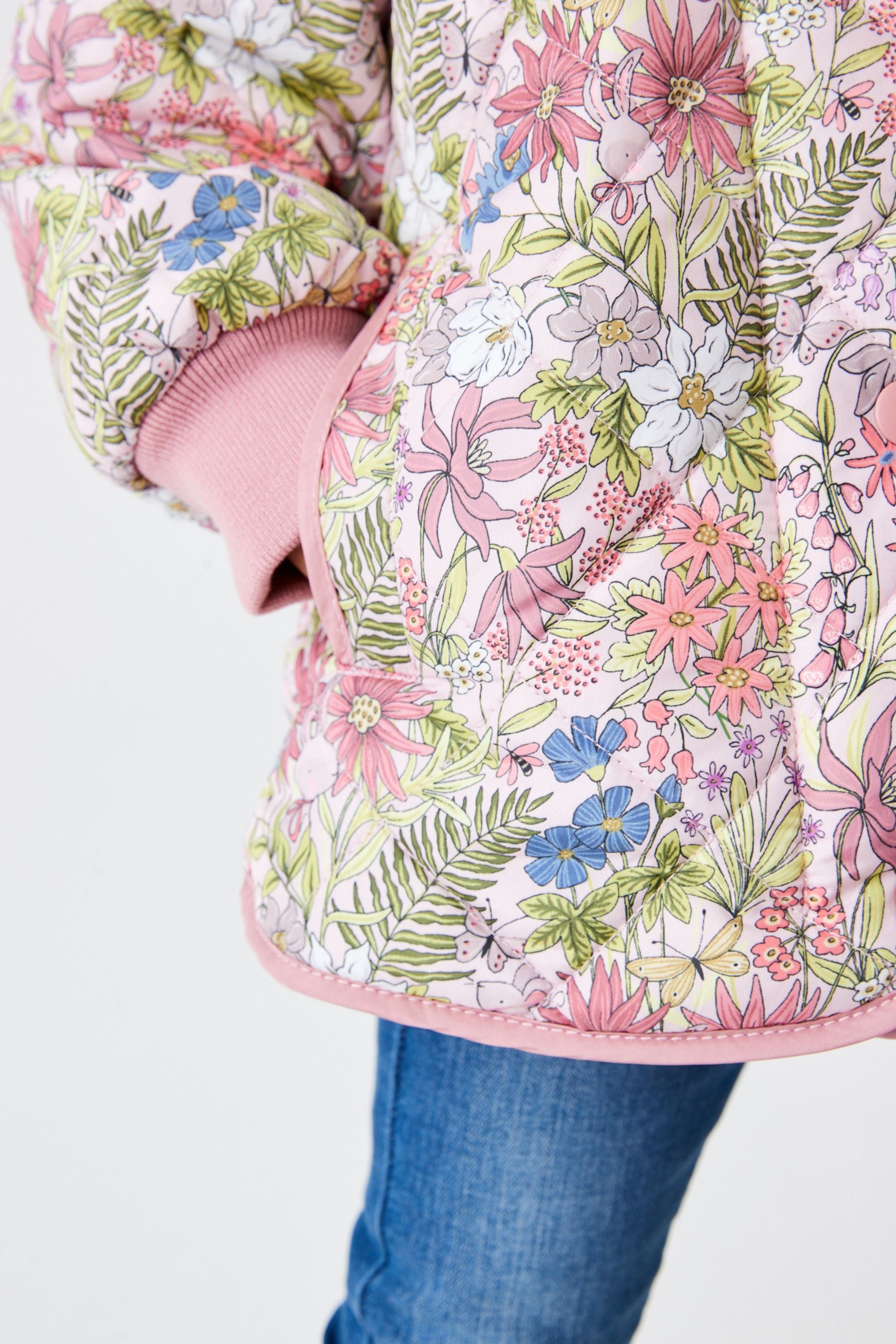 Pink Shower Resistant Floral Printed Quilted Coat (3mths-7yrs)