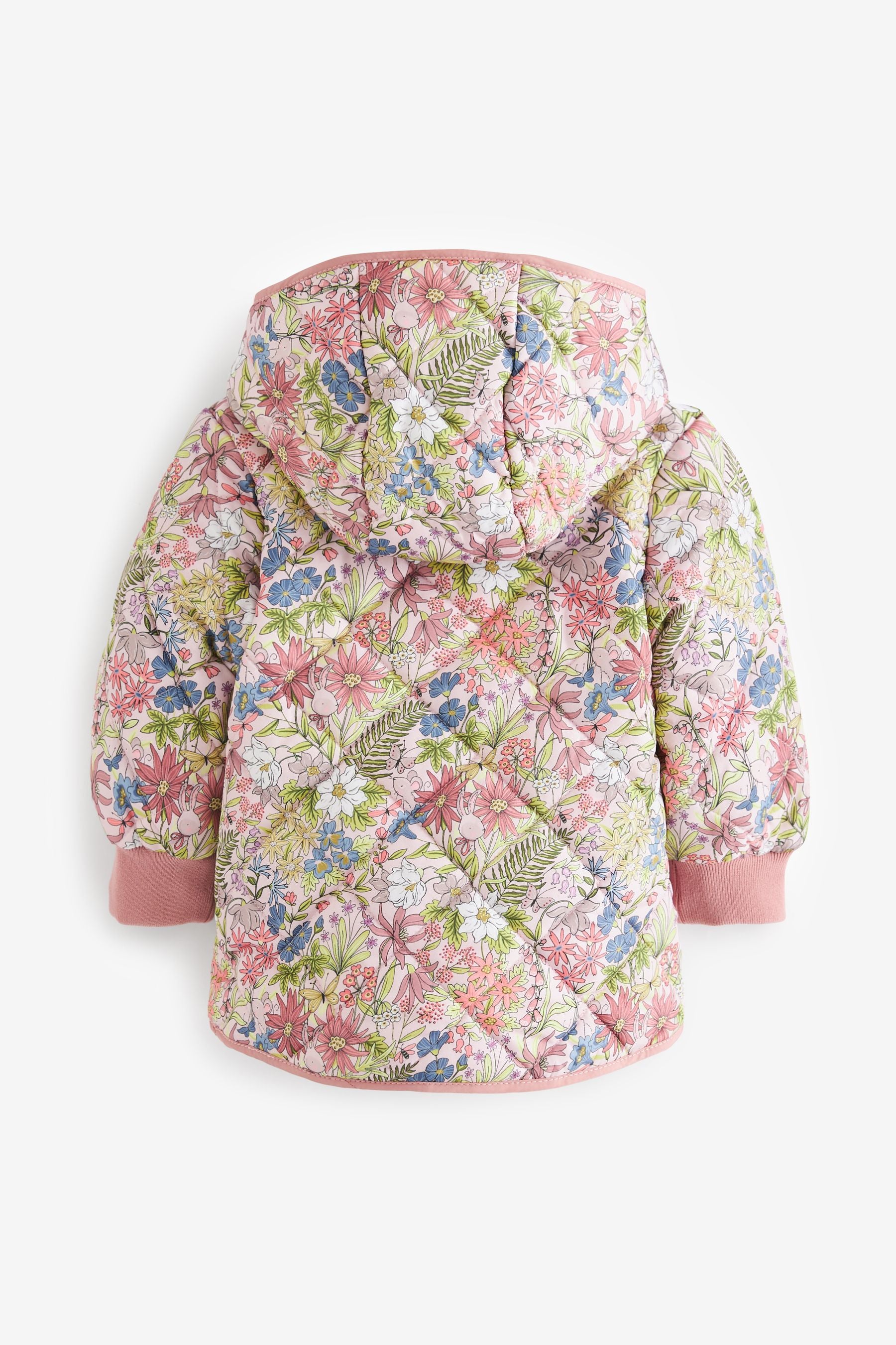 Pink Shower Resistant Floral Printed Quilted Coat (3mths-7yrs)