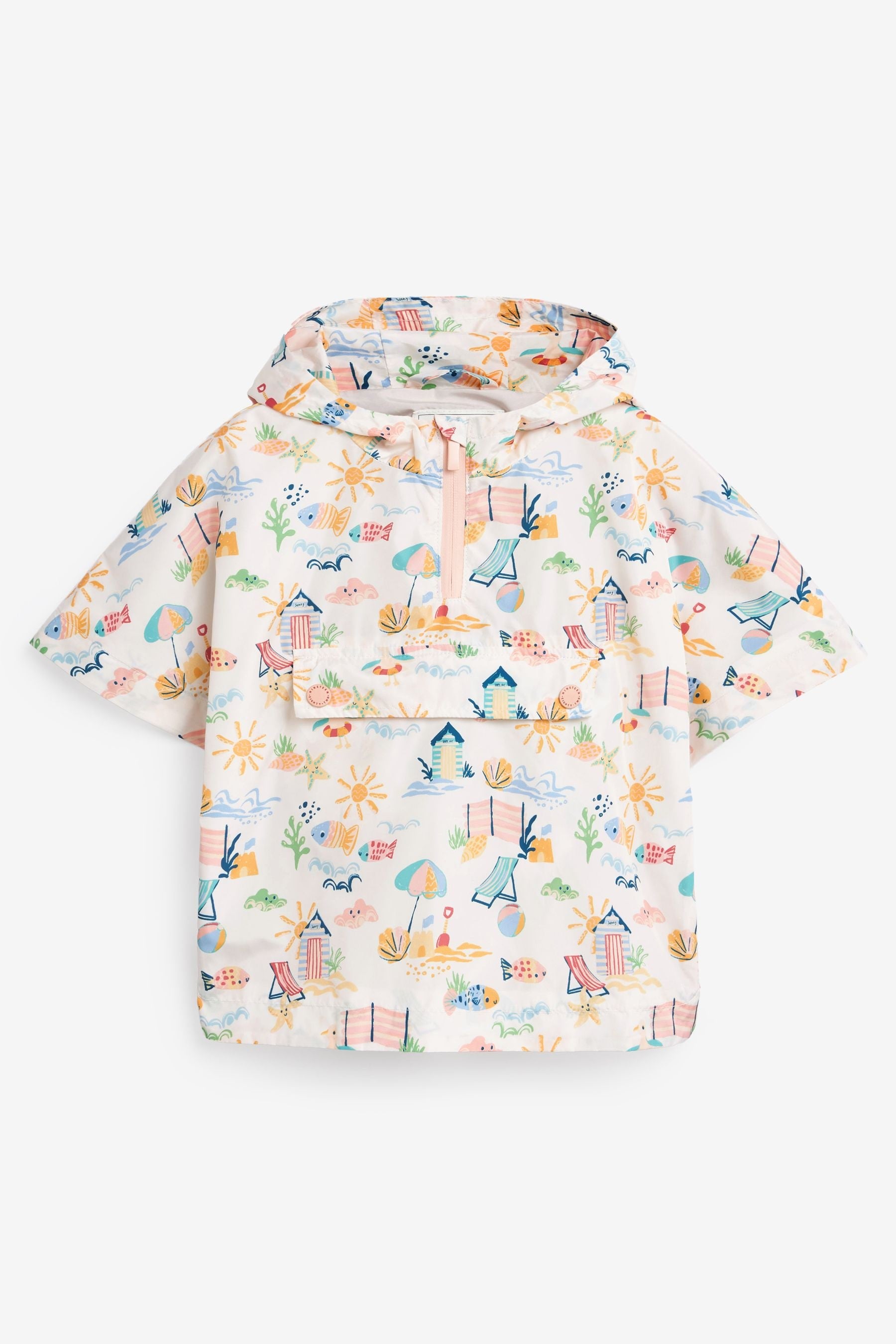 Cream Character Beach Shower Resistant Overhead Printed Pack Away Poncho Cagoule (3mths-7yrs)