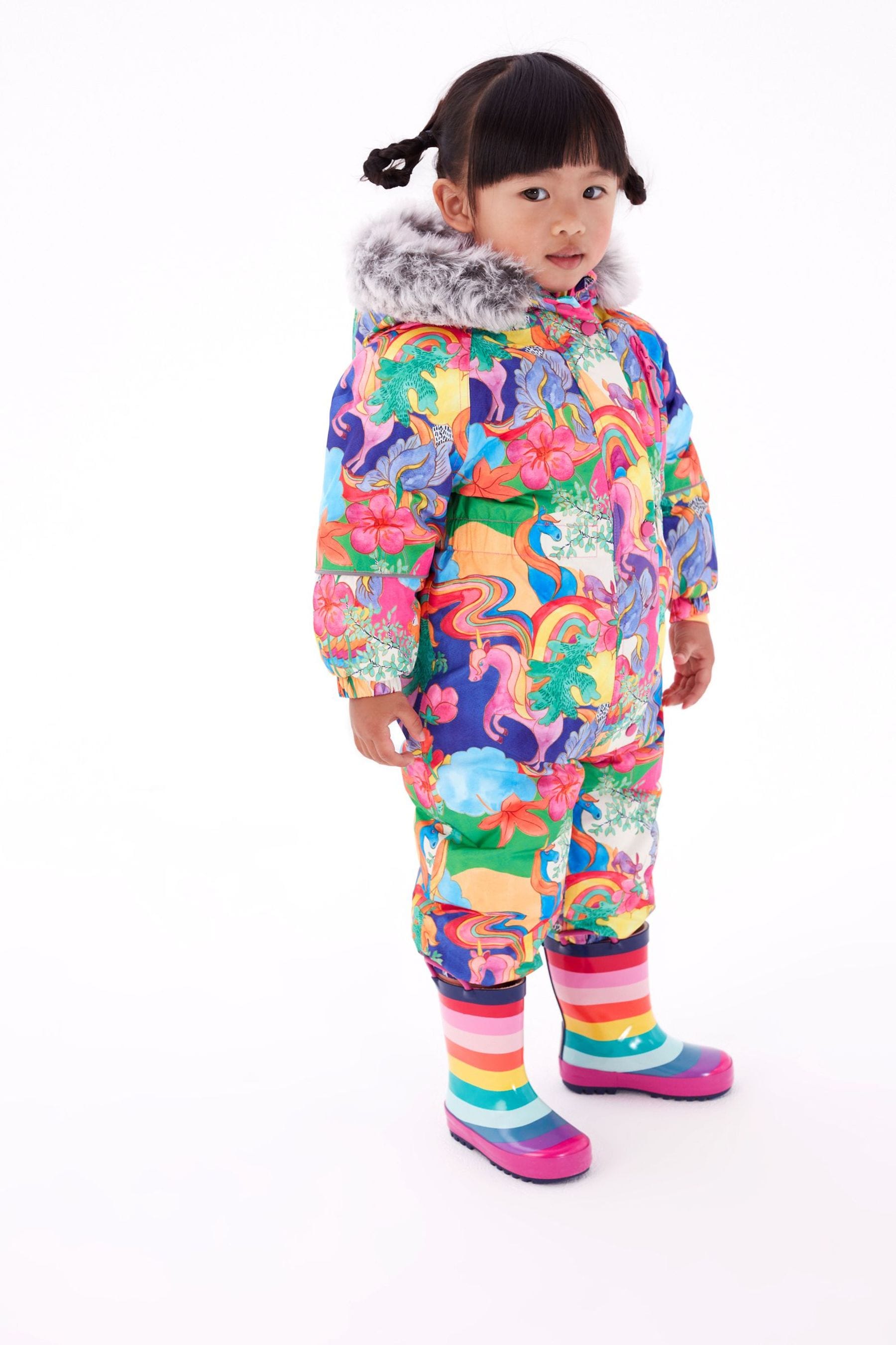 Bright Waterproof Rainbow Unicorn Printed Snowsuit (9mths-7yrs)