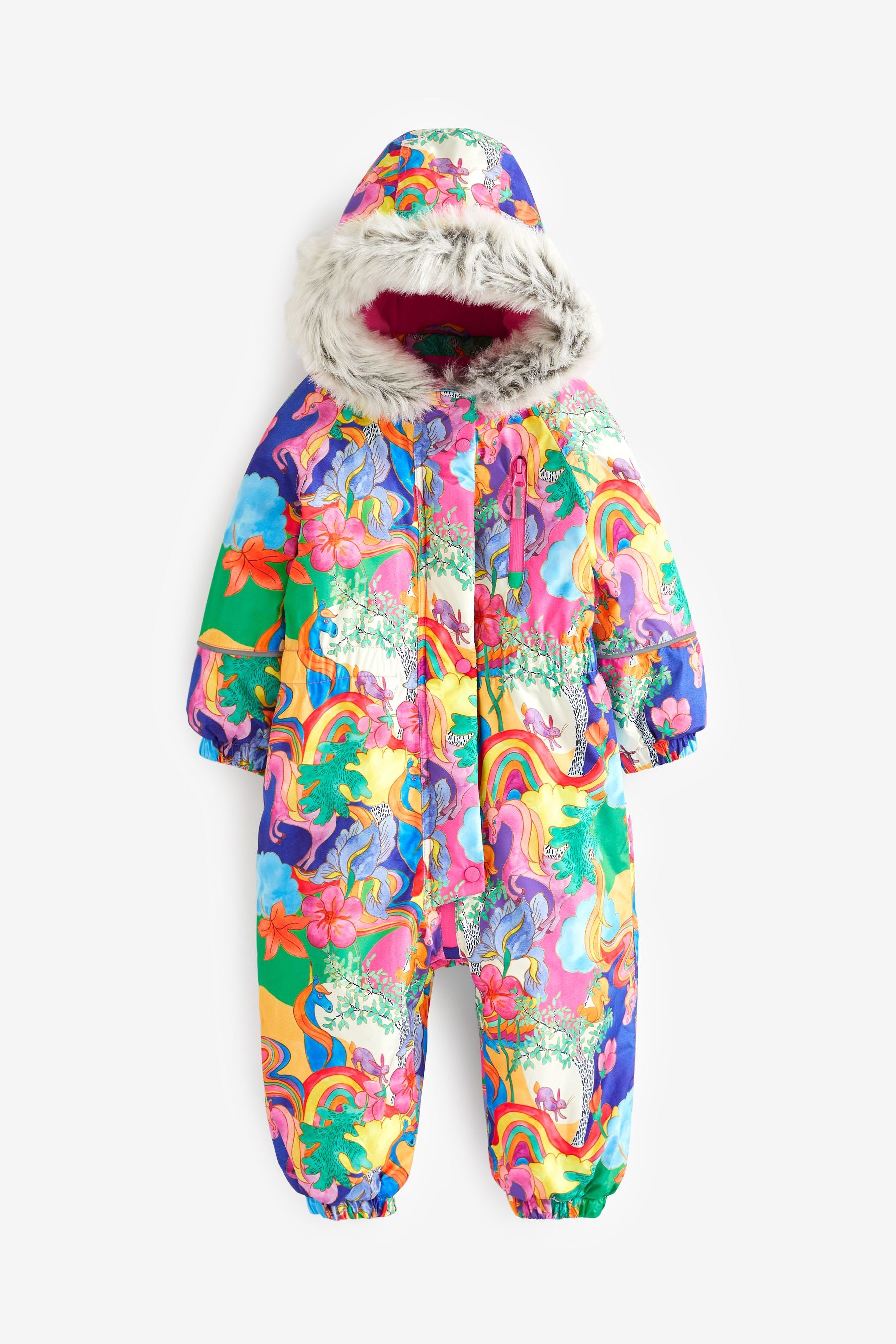 Bright Waterproof Rainbow Unicorn Printed Snowsuit (9mths-7yrs)