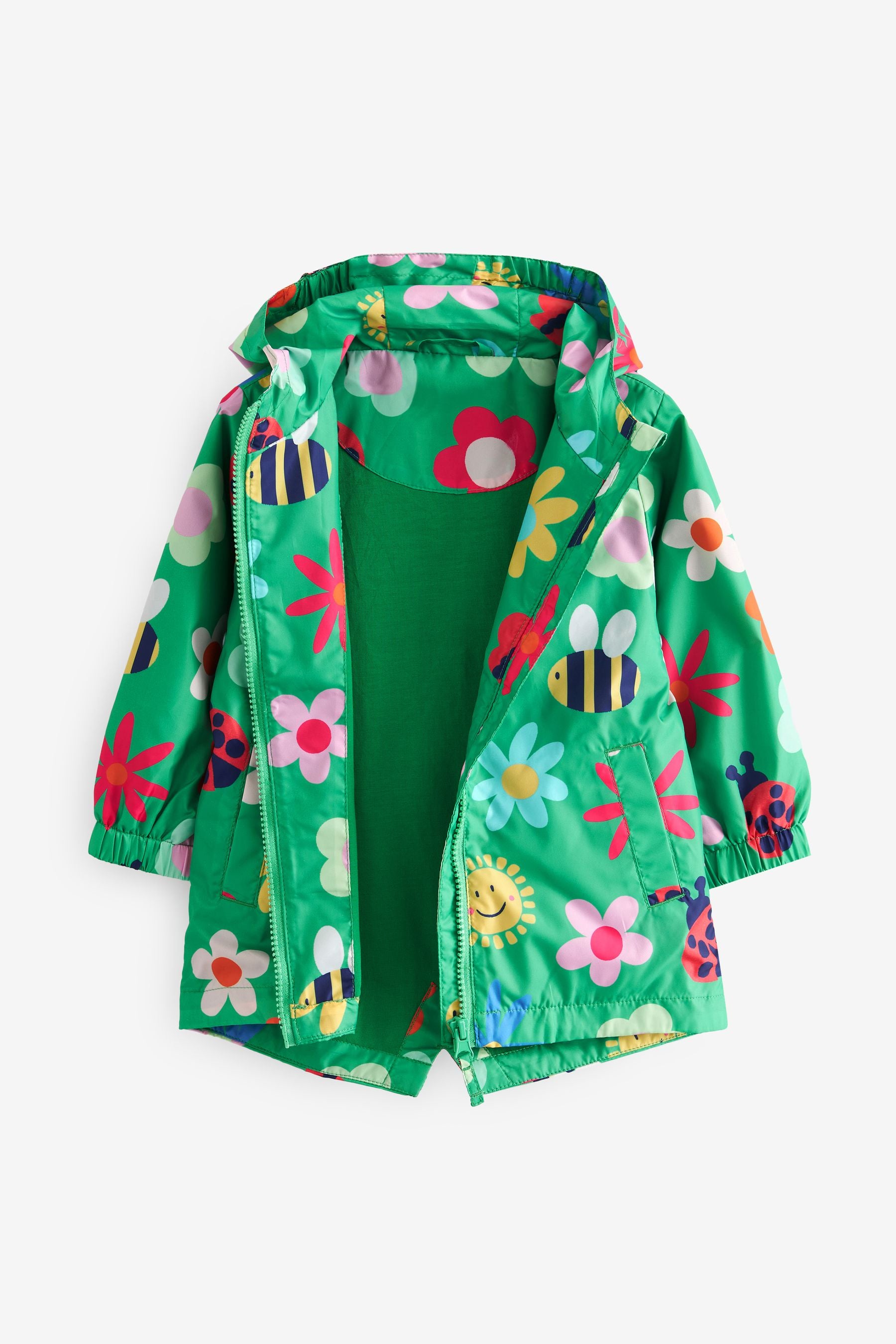 Green Floral Shower Resistant Printed Cagoule Jacket (3mths-7yrs)