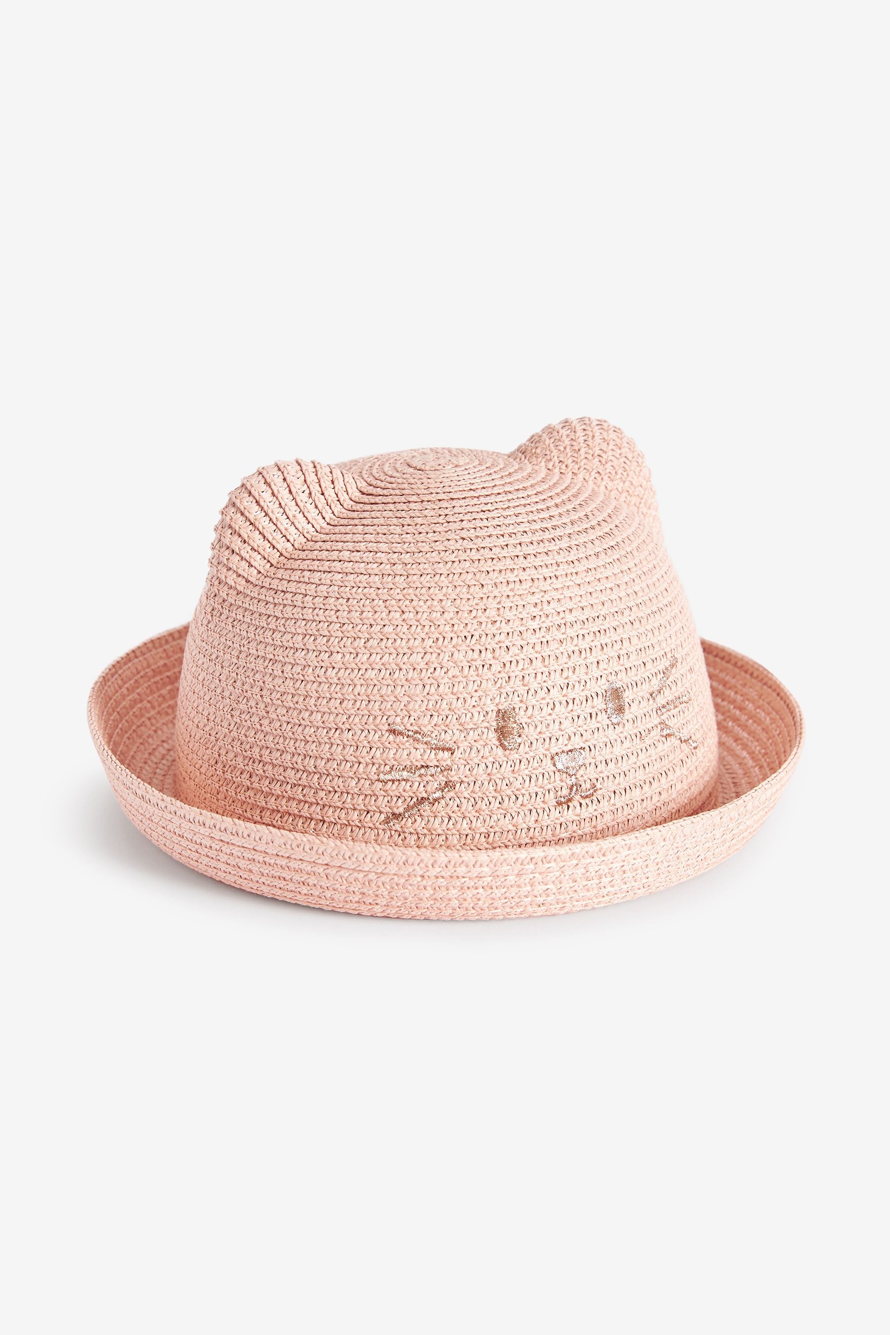 Pink Cat Straw Character Hat (3mths-6yrs)