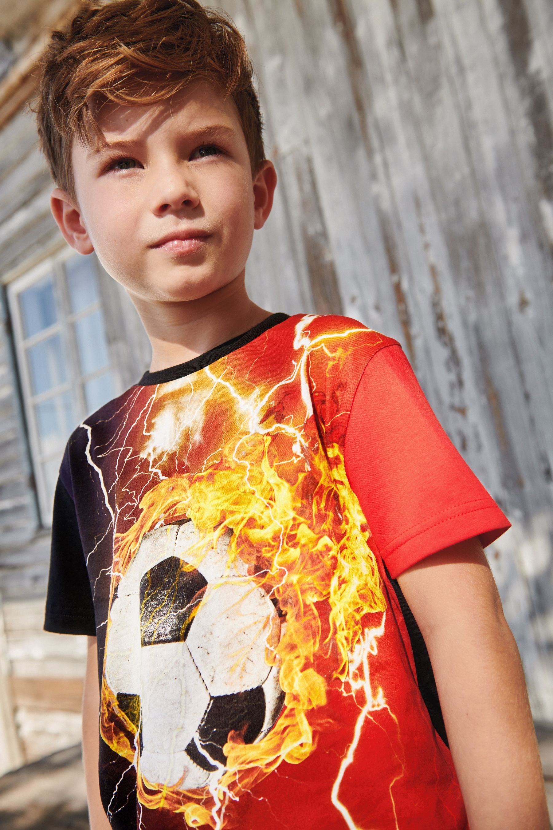 Black/Red Flame Football All Over Print T-Shirt (3-16yrs)