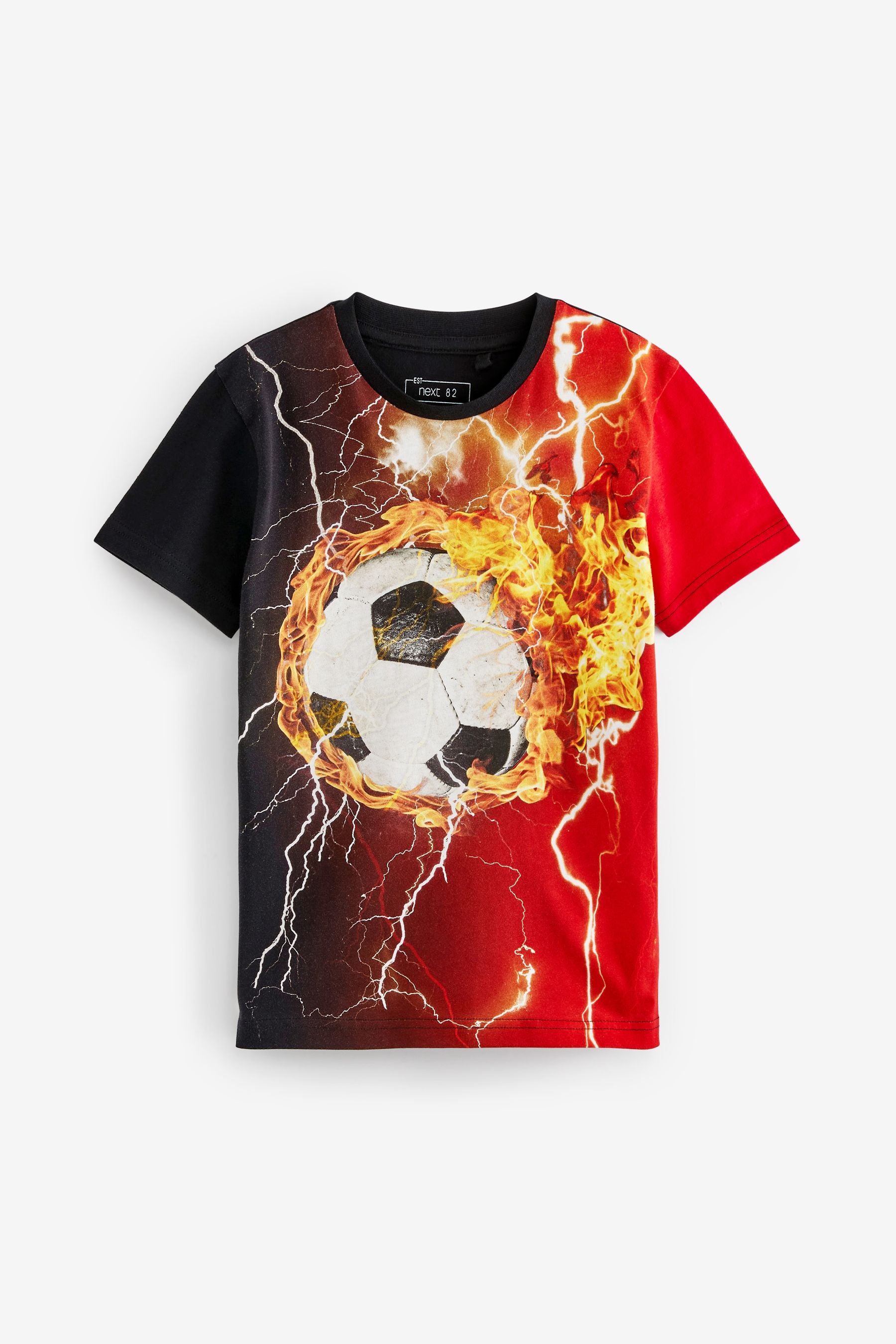 Black/Red Flame Football All Over Print T-Shirt (3-16yrs)