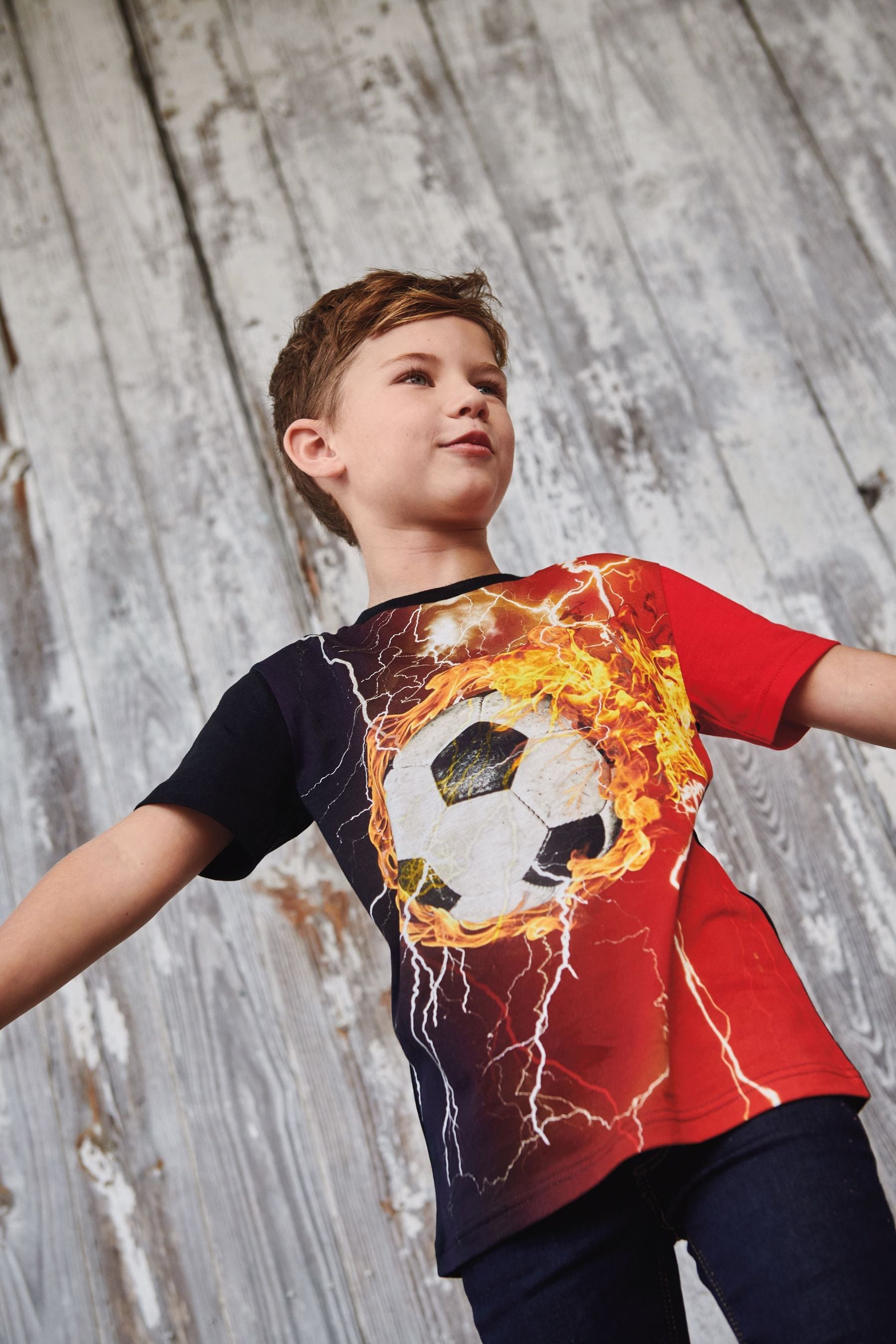 Black/Red Flame Football All Over Print T-Shirt (3-16yrs)