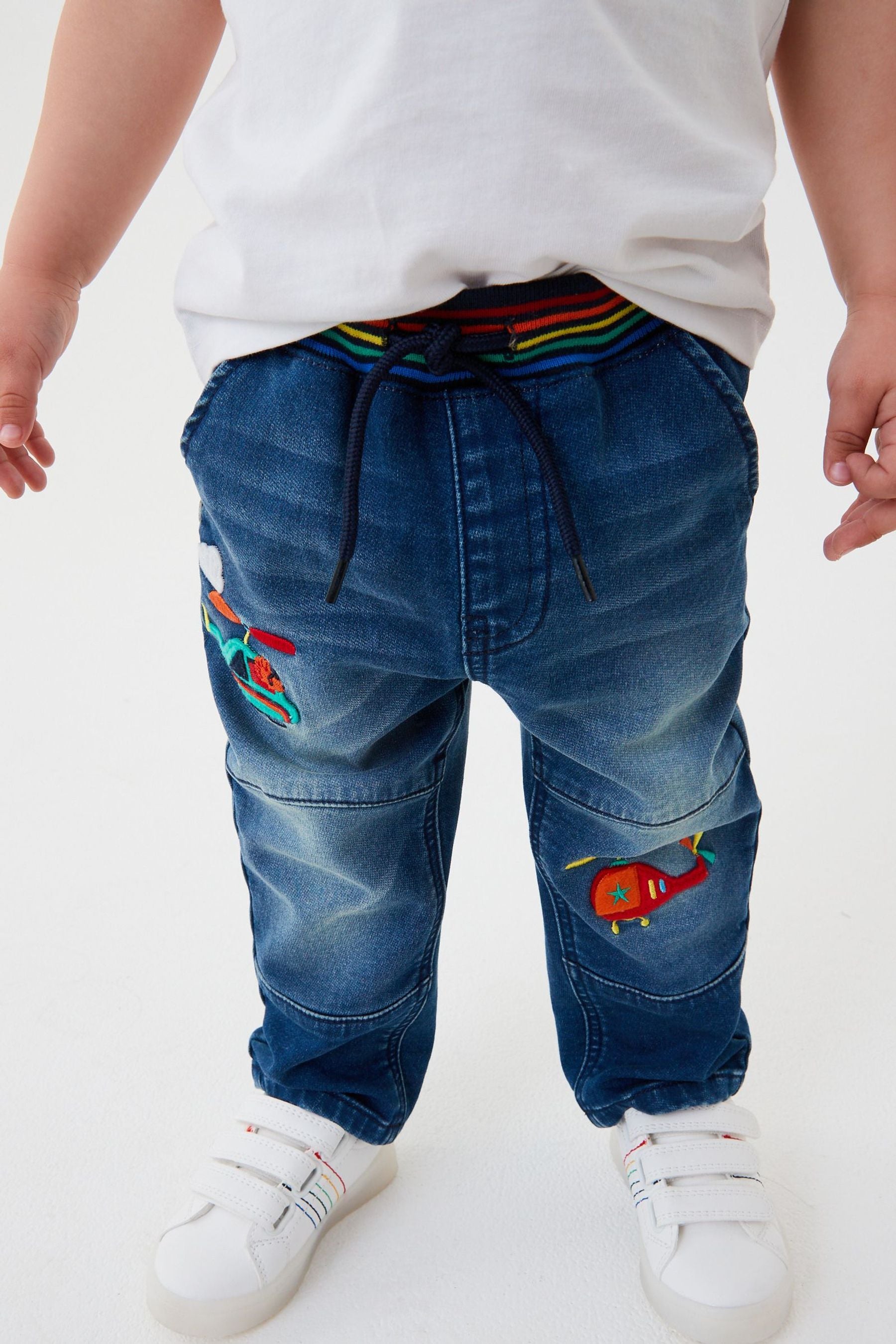 Dark Blue Badge Rainbow Rib Waist Jeans (3mths-7yrs)