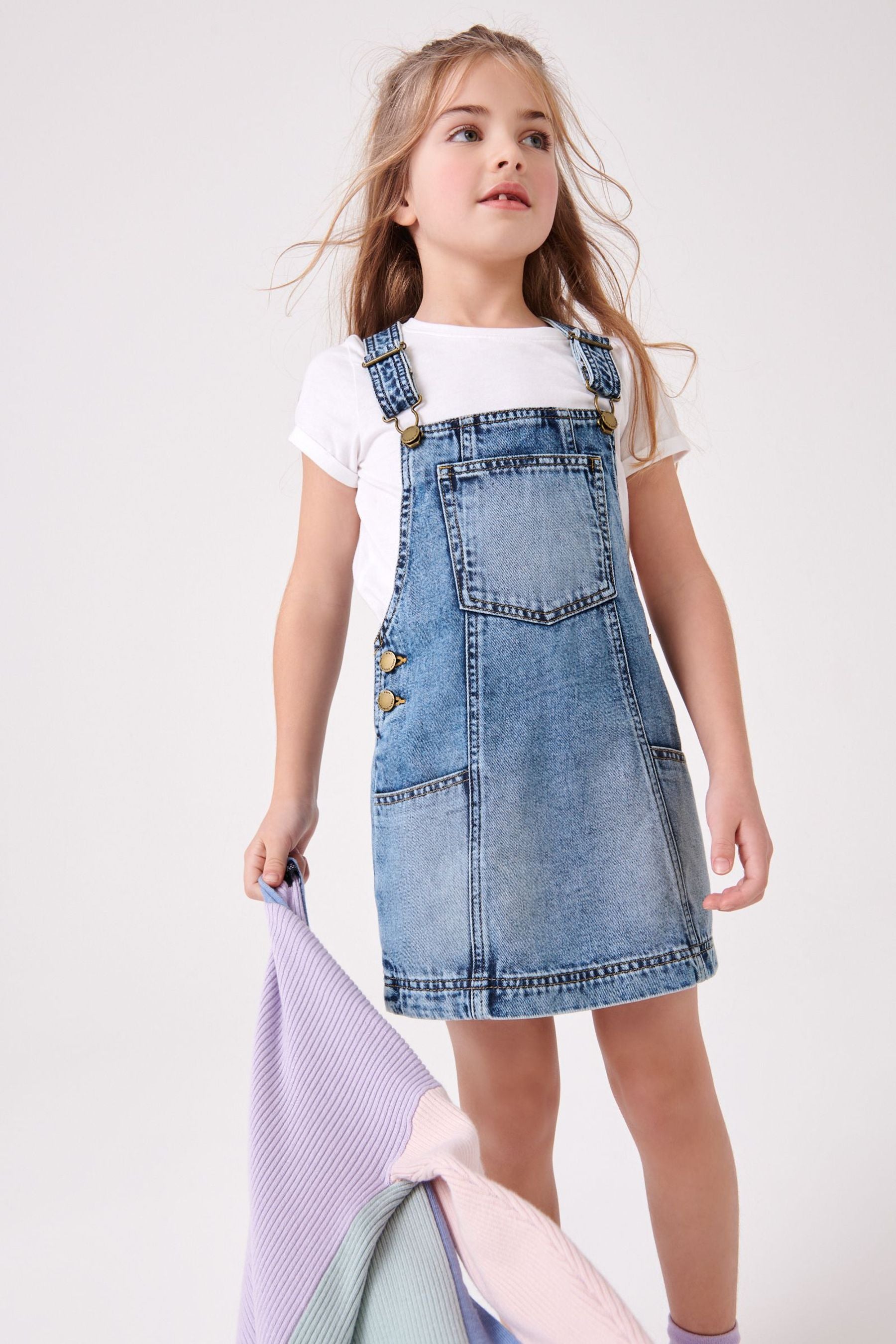 Blue Acid Wash Denim Pinafore (3-16yrs)