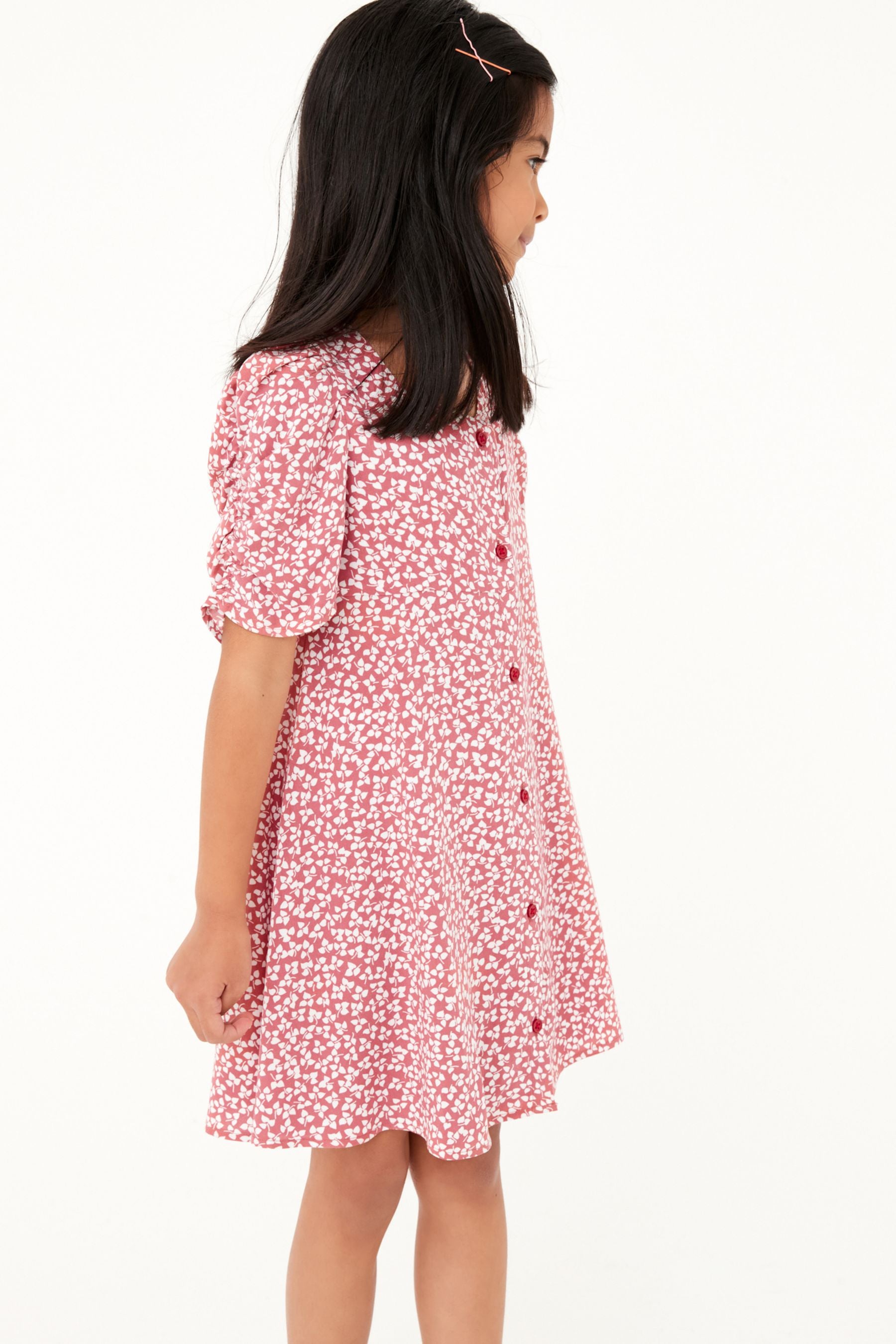 Pink Ditsy Ruched Sleeve Dress (3-16yrs)