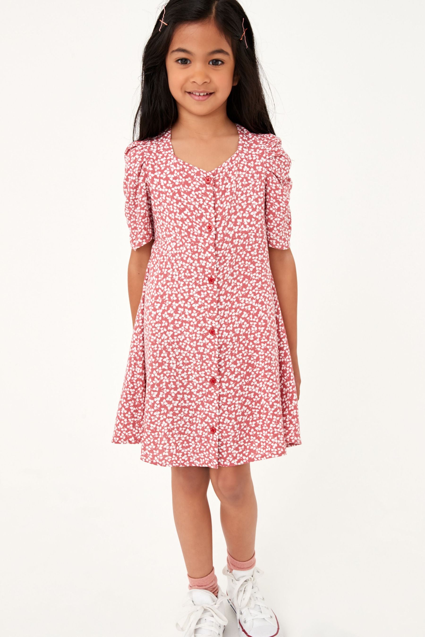 Pink Ditsy Ruched Sleeve Dress (3-16yrs)