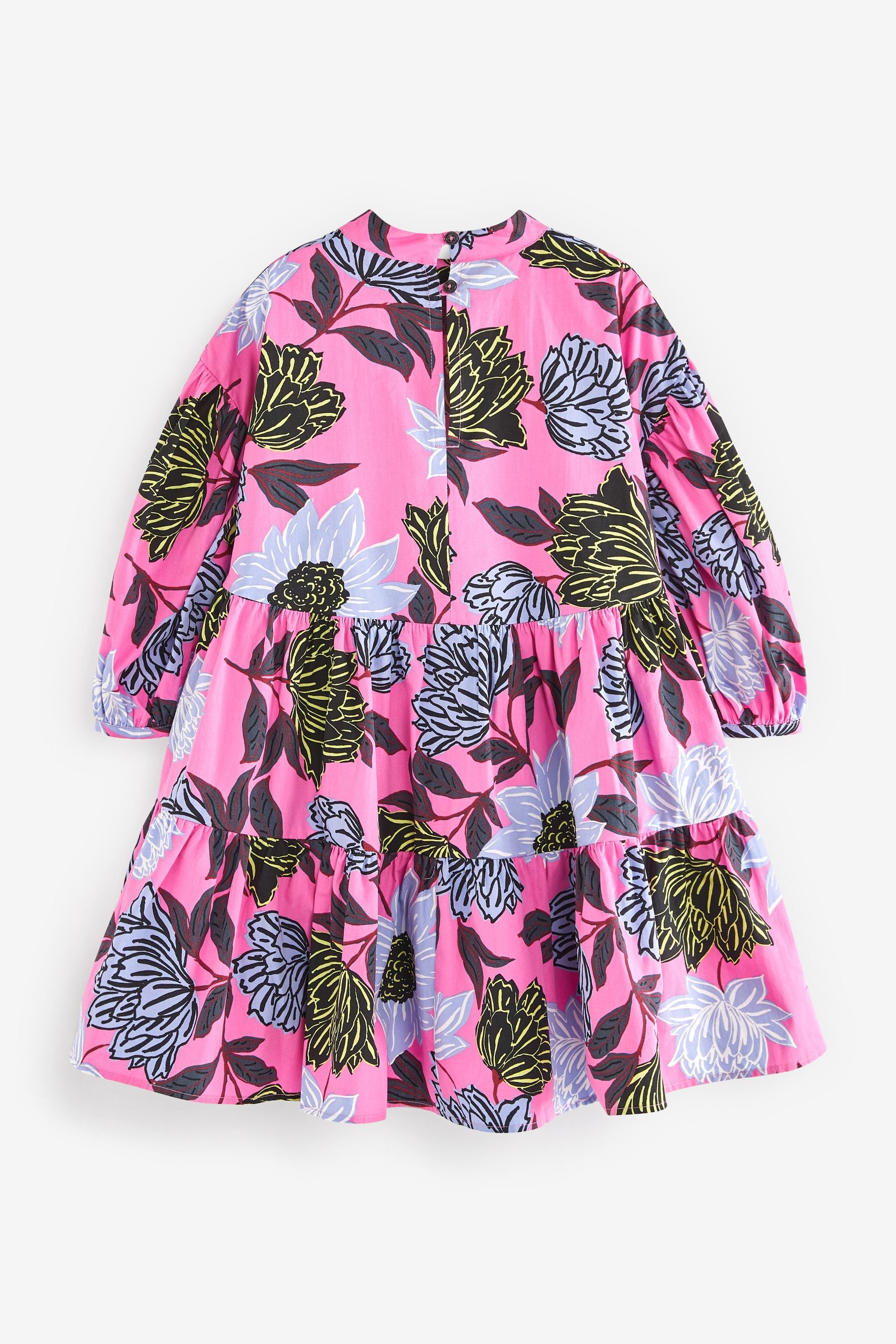 Pink Bold Floral Printed Tiered Dress (3-16yrs)