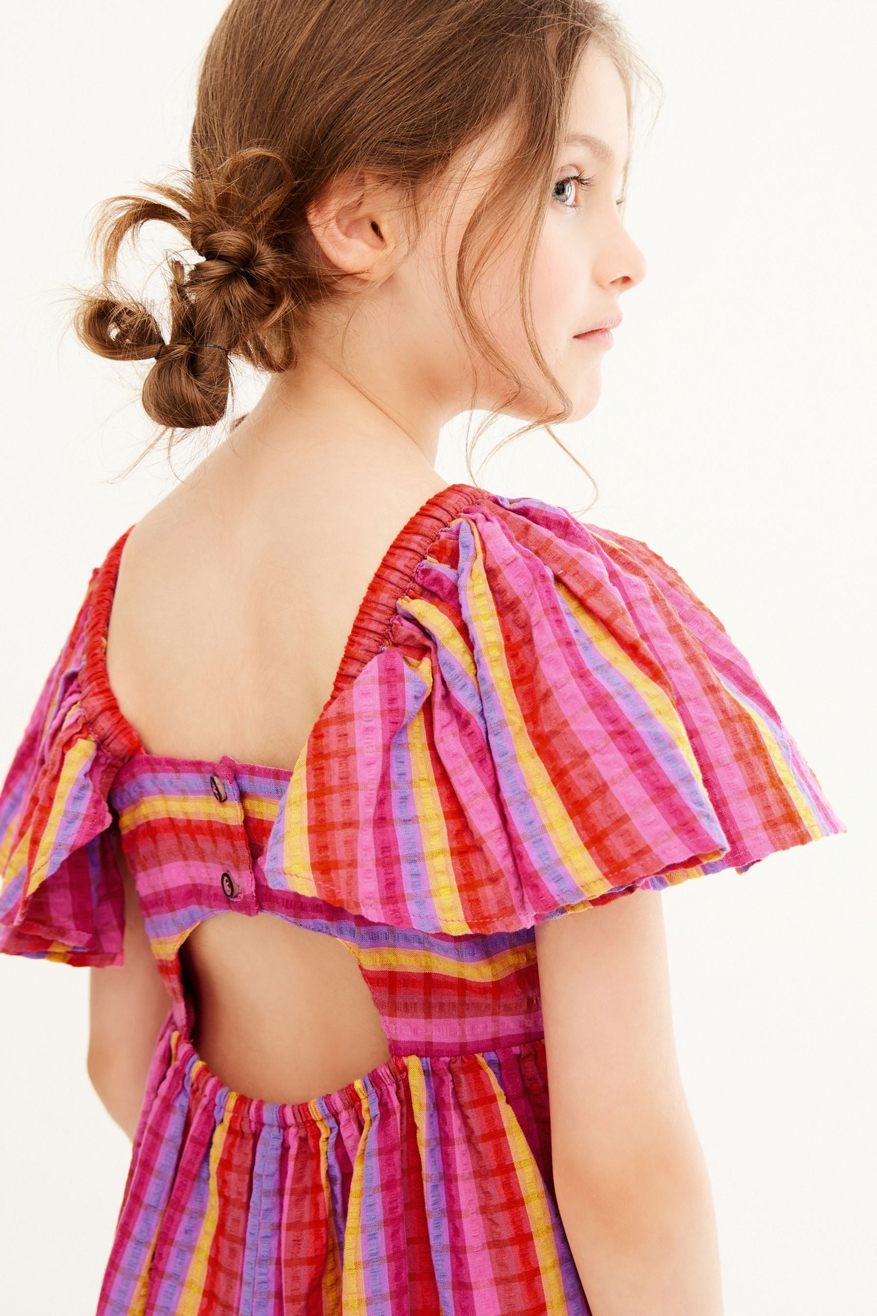 Red/Pink Stripe Angel Sleeve Dress (3-16yrs)