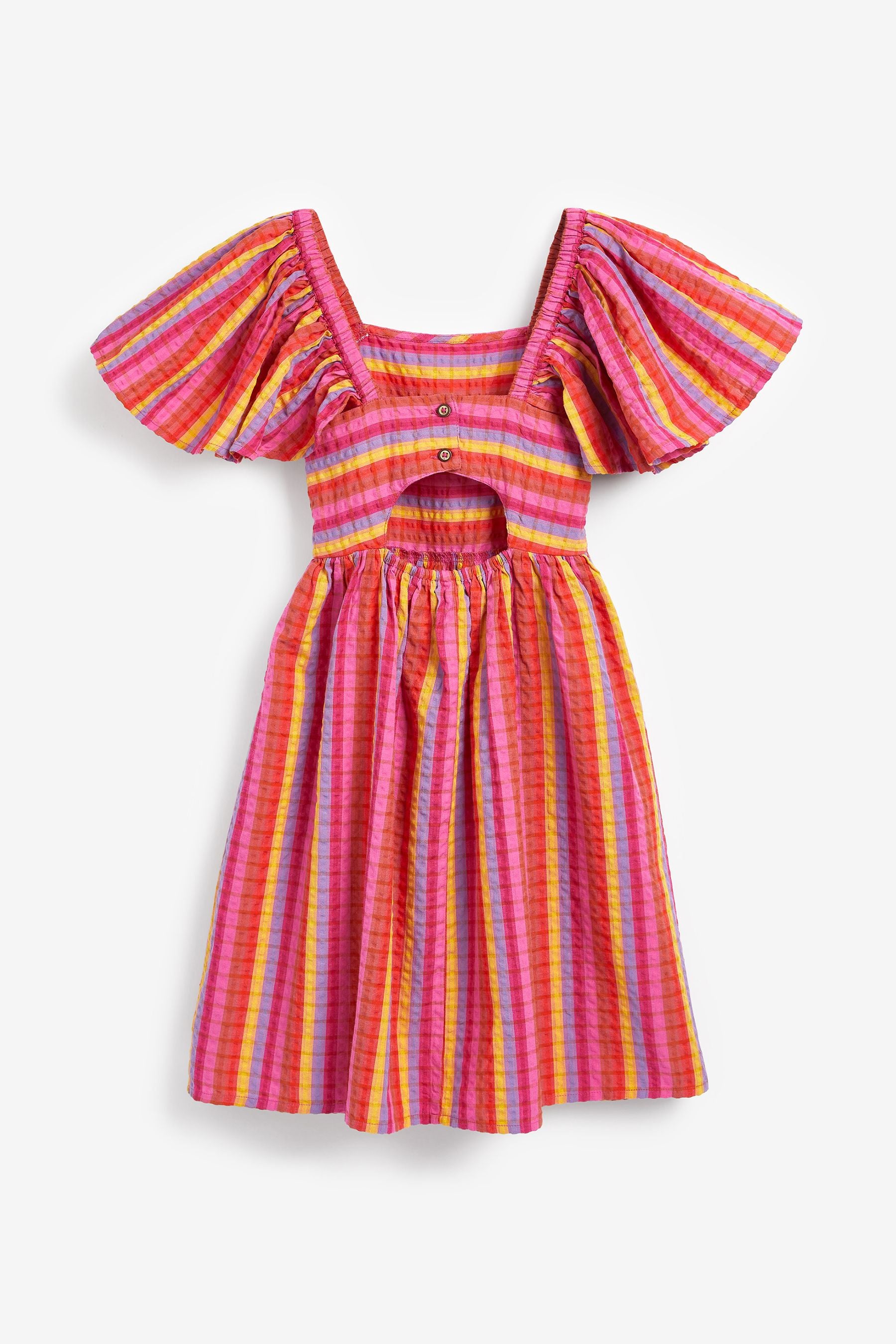 Red/Pink Stripe Angel Sleeve Dress (3-16yrs)