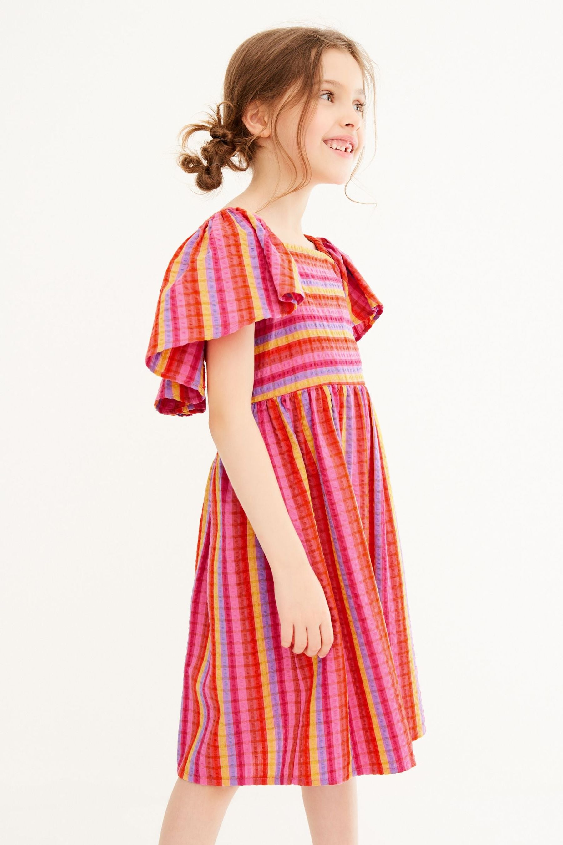 Red/Pink Stripe Angel Sleeve Dress (3-16yrs)