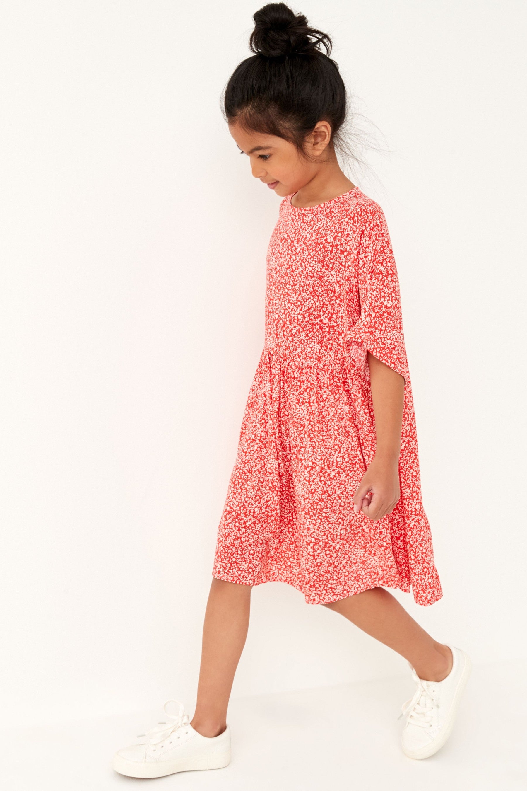 Red Ditsy Oversized Cotton Dress (3-16yrs)