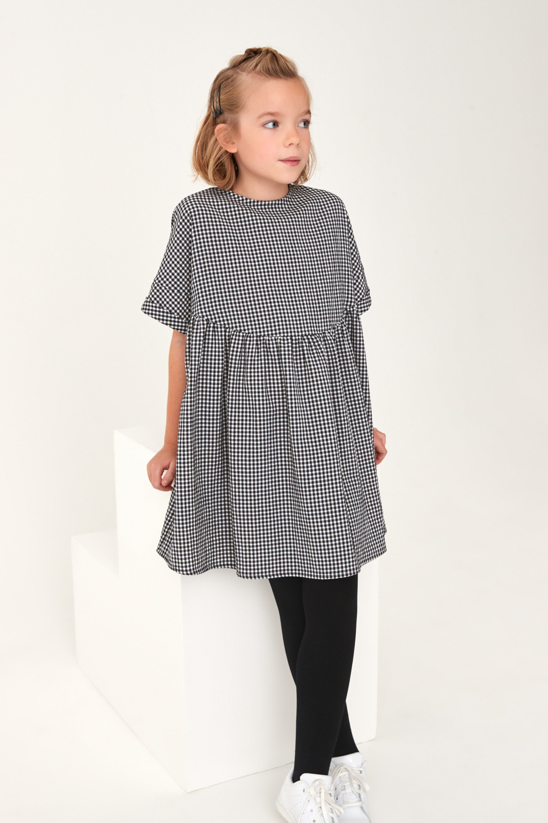 Black Gingham Oversized Cotton Dress (3-16yrs)